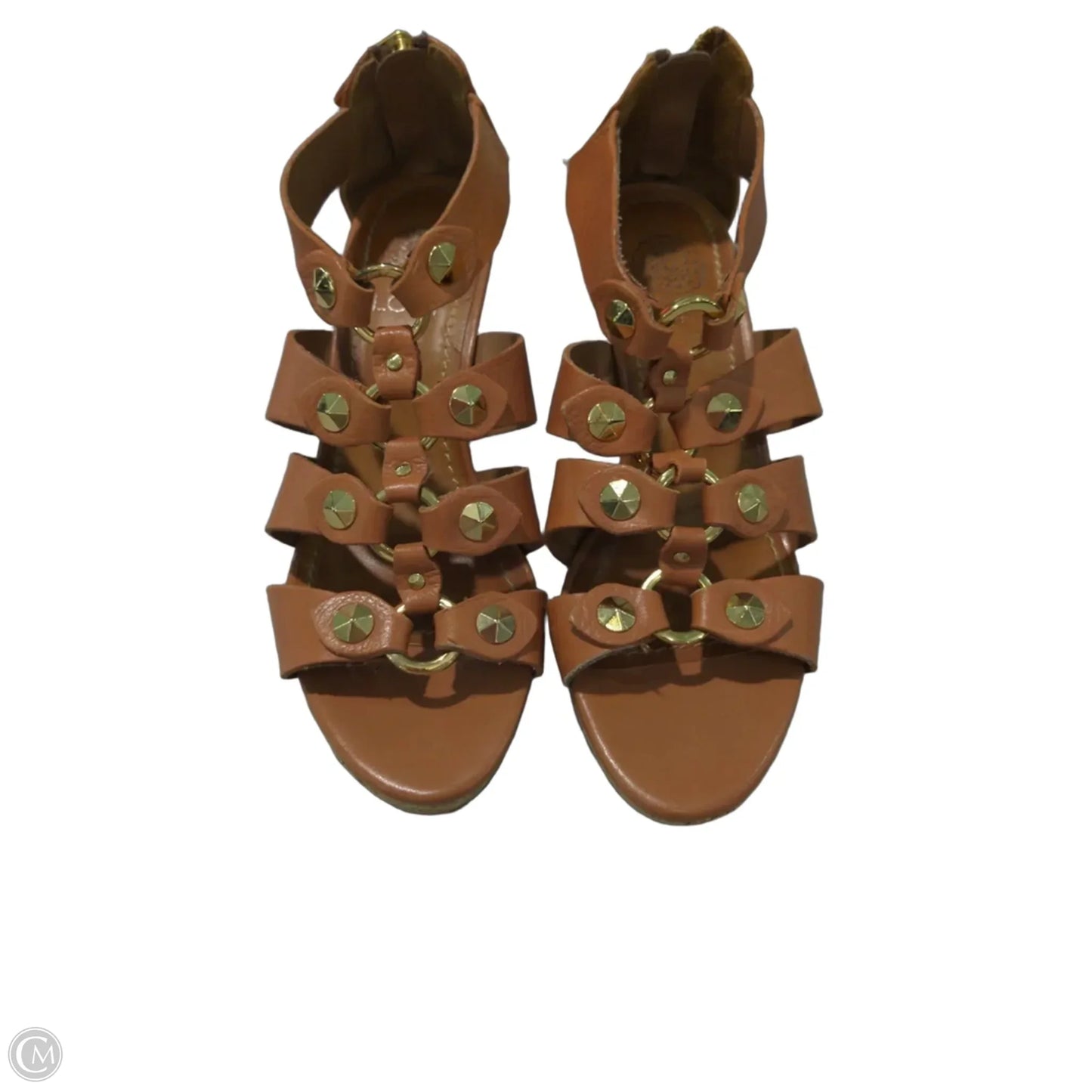 Sandals Heels Wedge By Loft In Brown & Gold, Size: 7