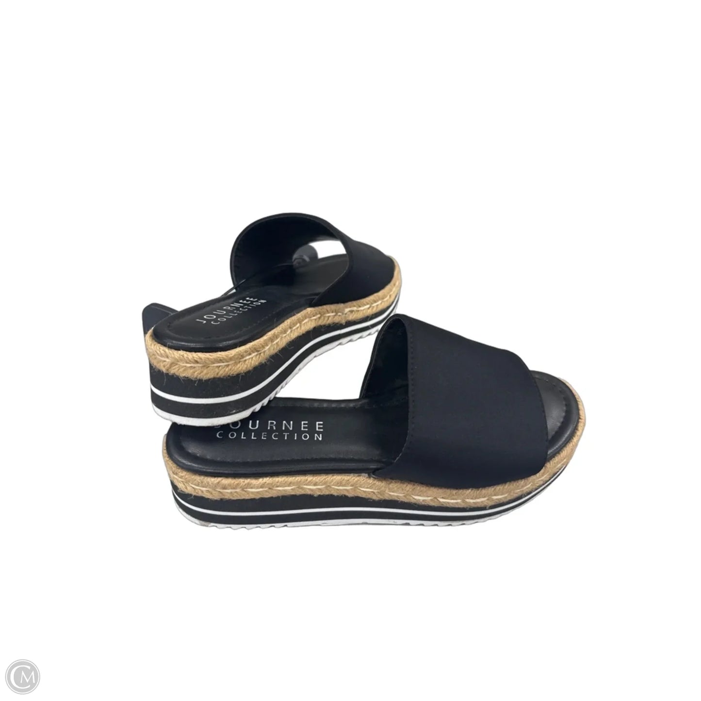 Sandals Heels Wedge By Journee In Black & Cream, Size: 7