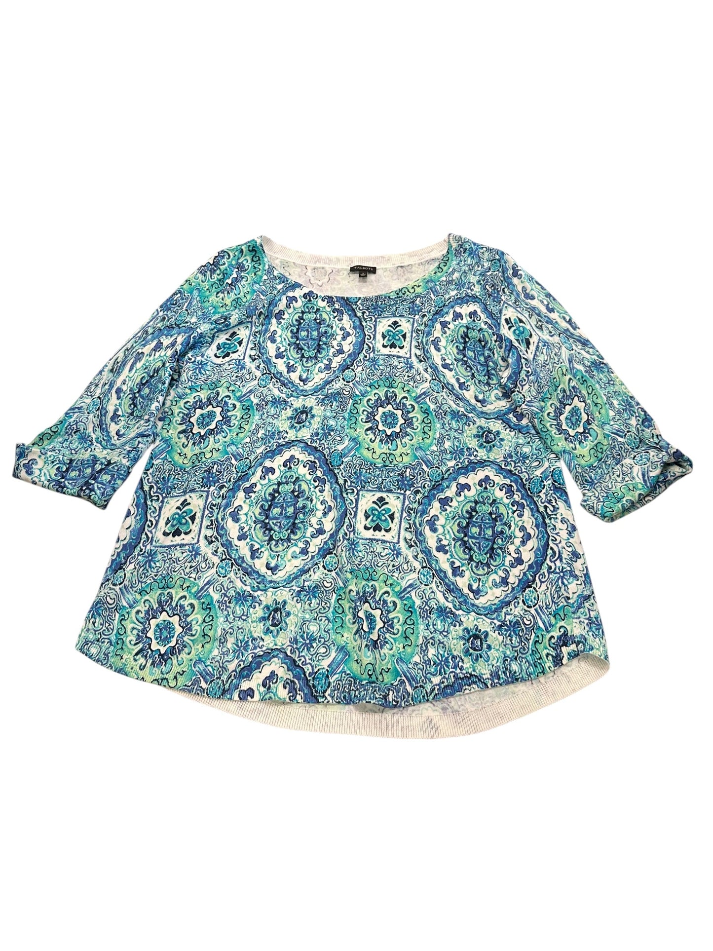 Top 3/4 Sleeve By Talbots In Blue & Green, Size:L