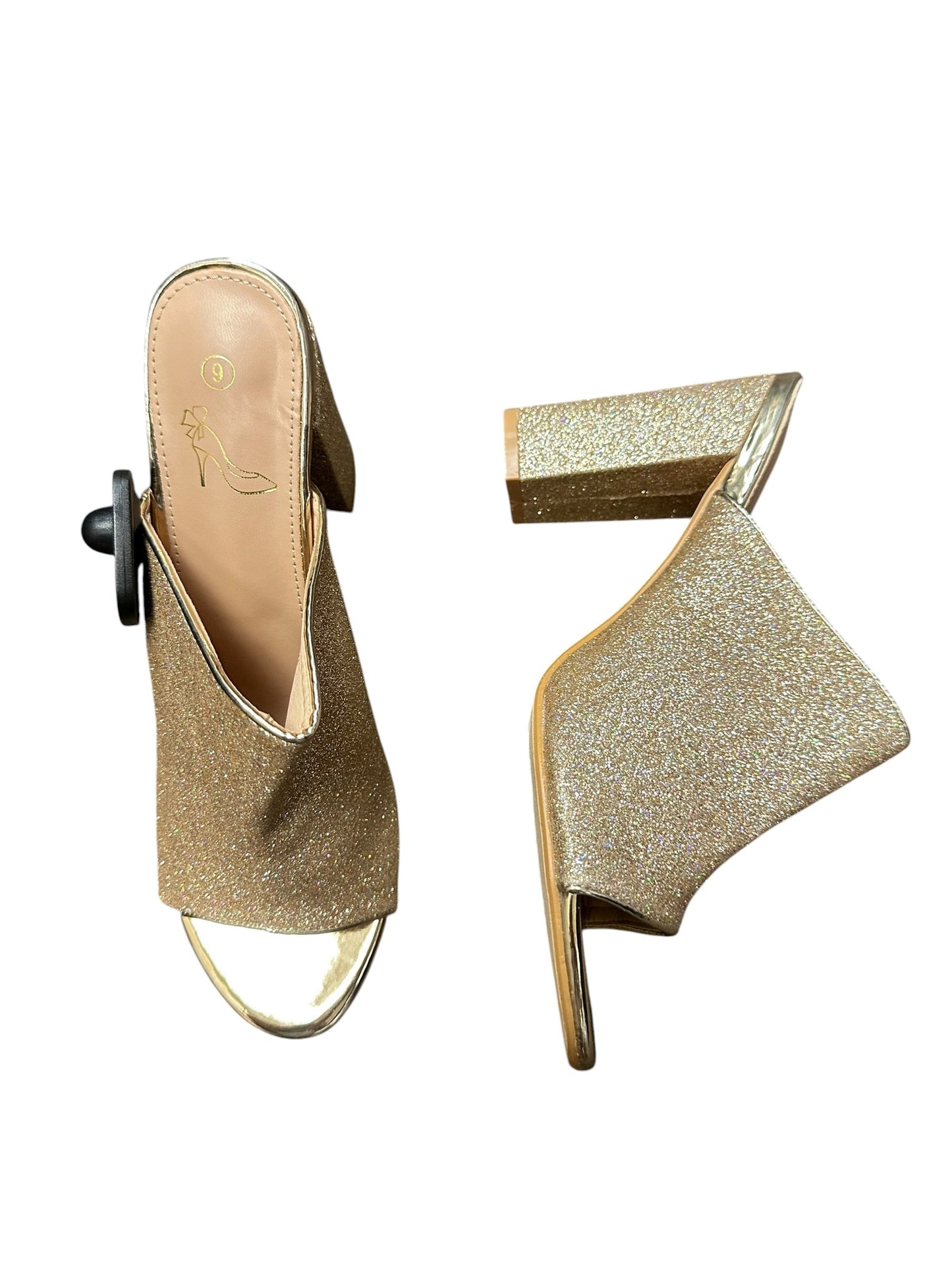 Sandals Heels Block By Clothes Mentor In Gold, Size:9