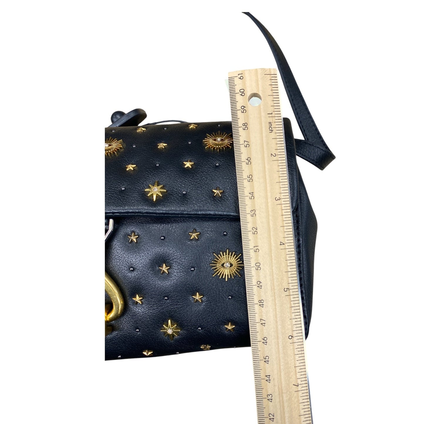 Handbag Designer By Rebecca Minkoff In Black & Gold, Size:Medium