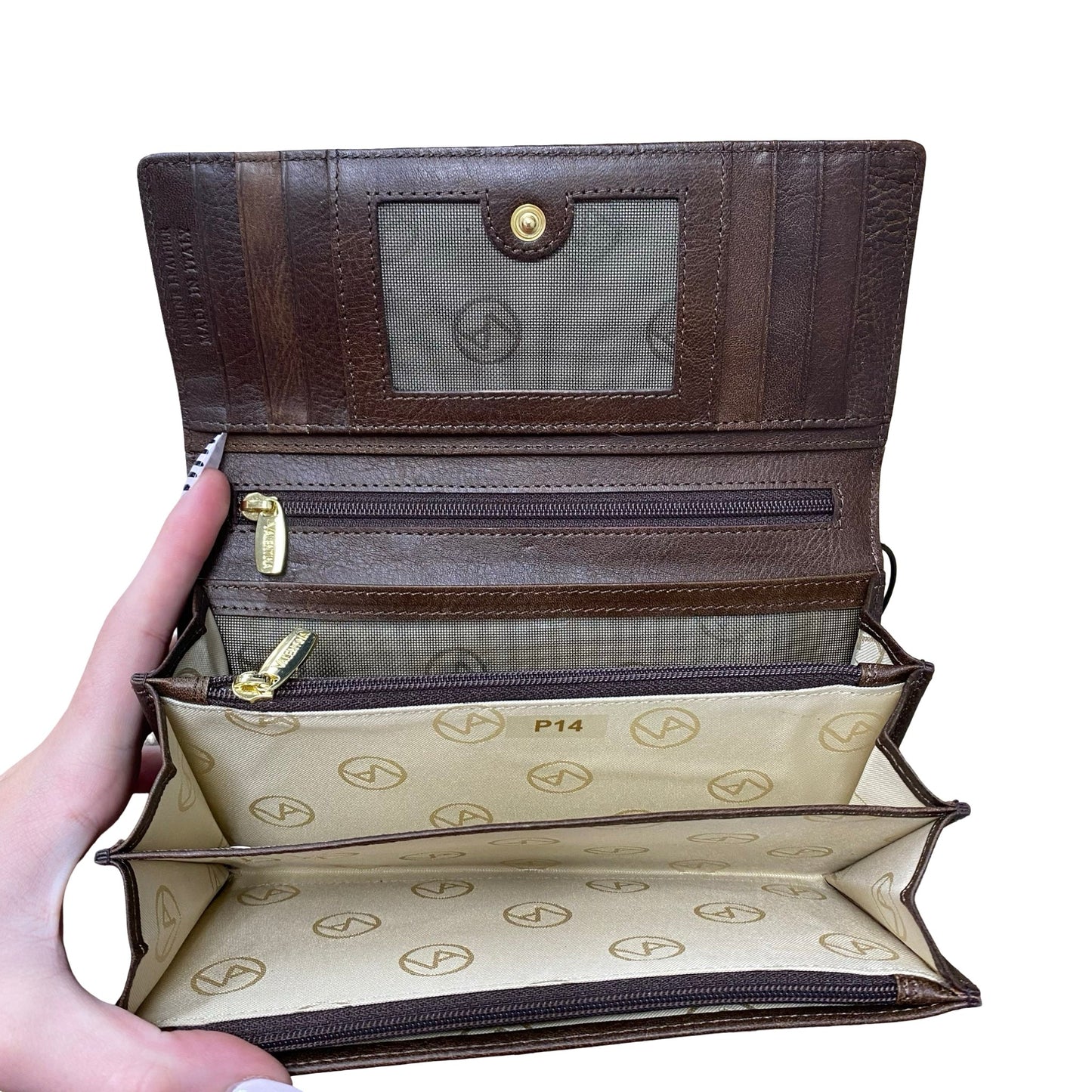 Wallet Leather By Valentina In Brown, Size:Large