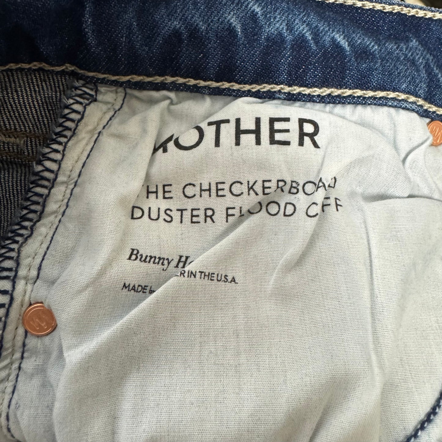 Checkerboard Duster Flood Cuff Jeans Straight By Mother In Blue Denim, Size: 2