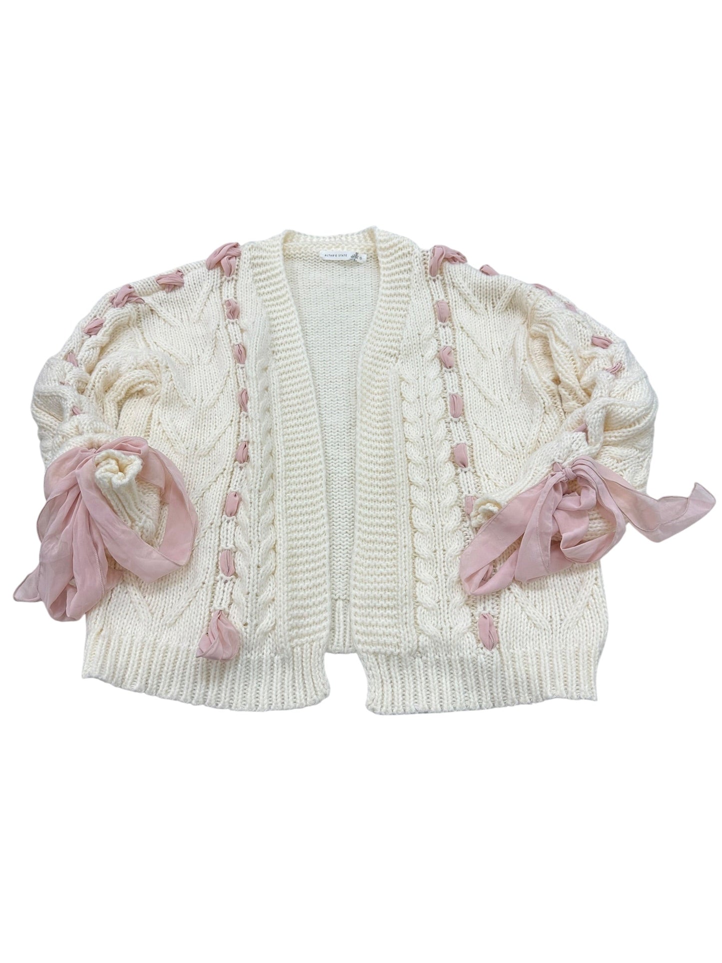 Sweater Cardigan By Altard State In Cream & Pink, Size:S