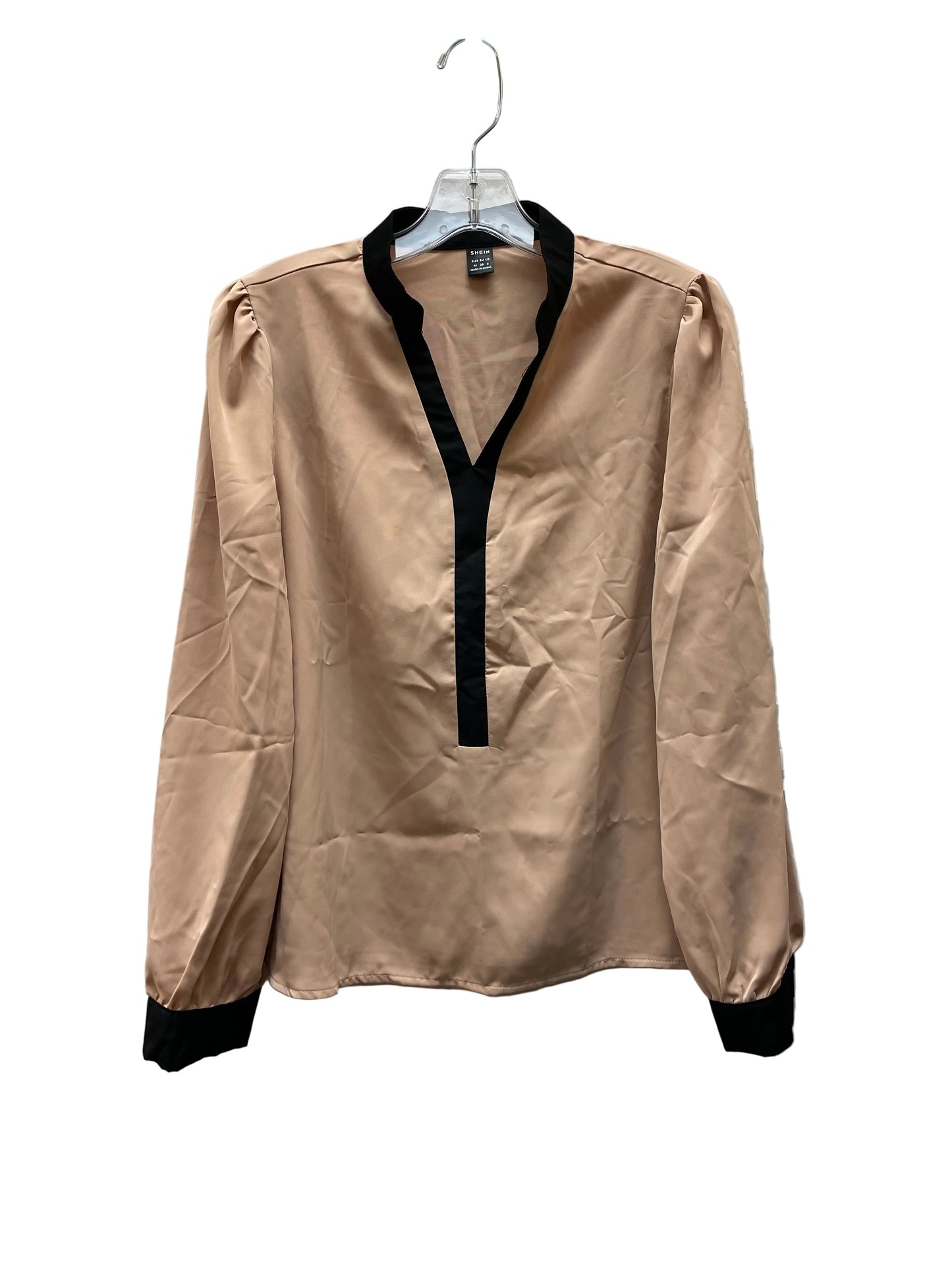 Blouse Ls By Shein In Black & Tan, Size:M