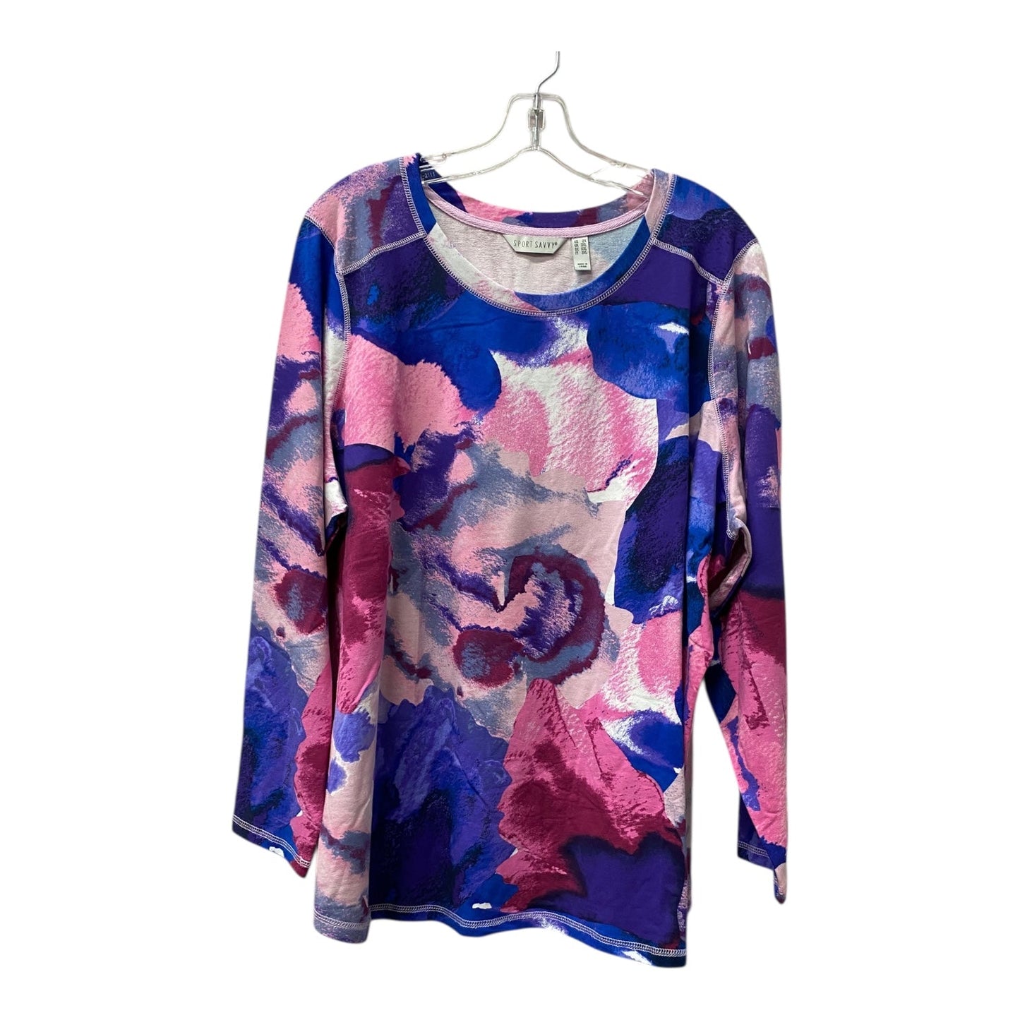 Athletic Top Ls Collar By Cme In Pink & Purple, Size:2X