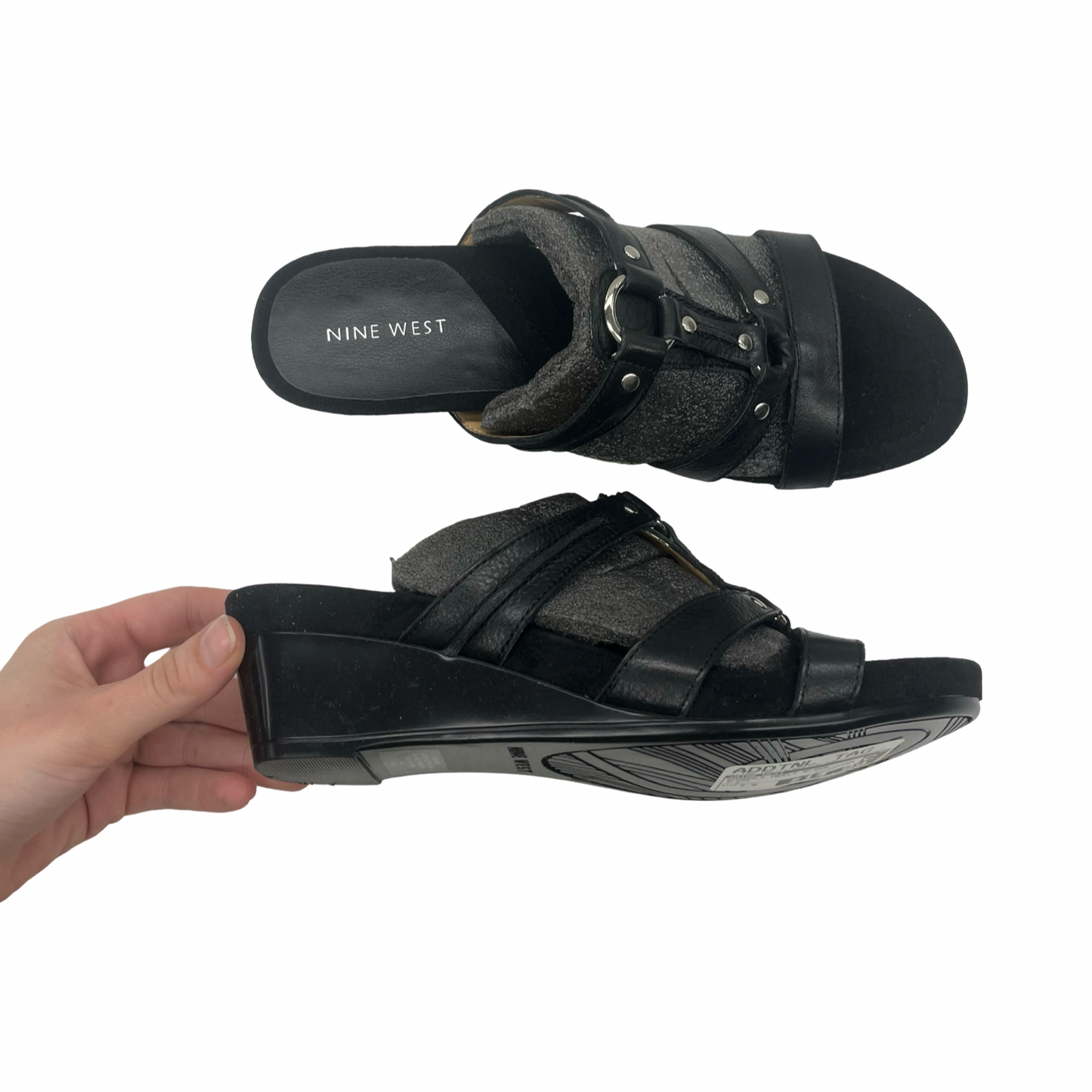 Sandals Heels Block By Nine West In Black, Size:7.5