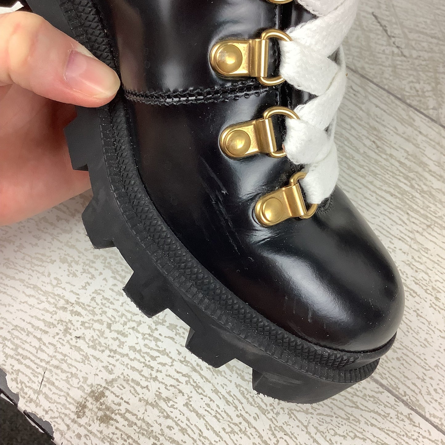 Boots Luxury Designer By Gucci In Black & White, Size: 36.5