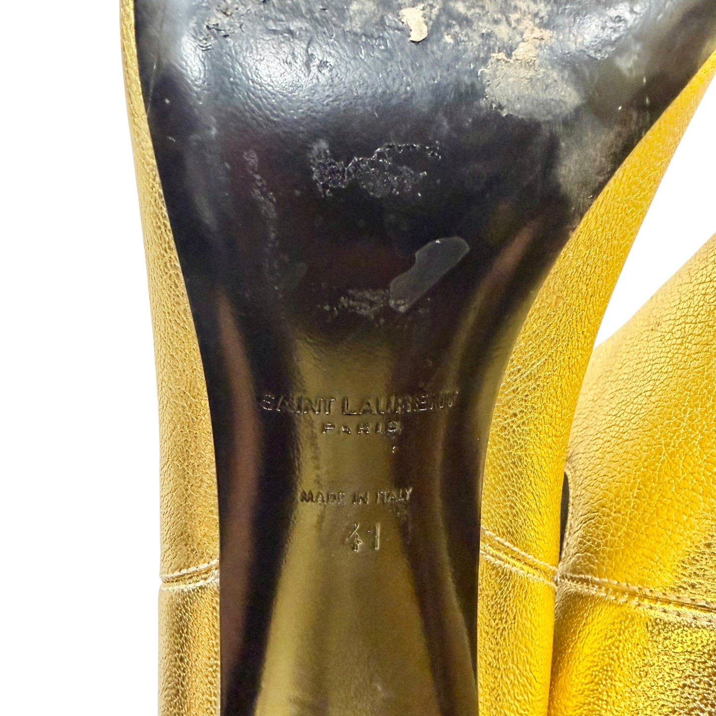 Boots Luxury Designer By Yves Saint Laurent In Gold, Size: 10.5