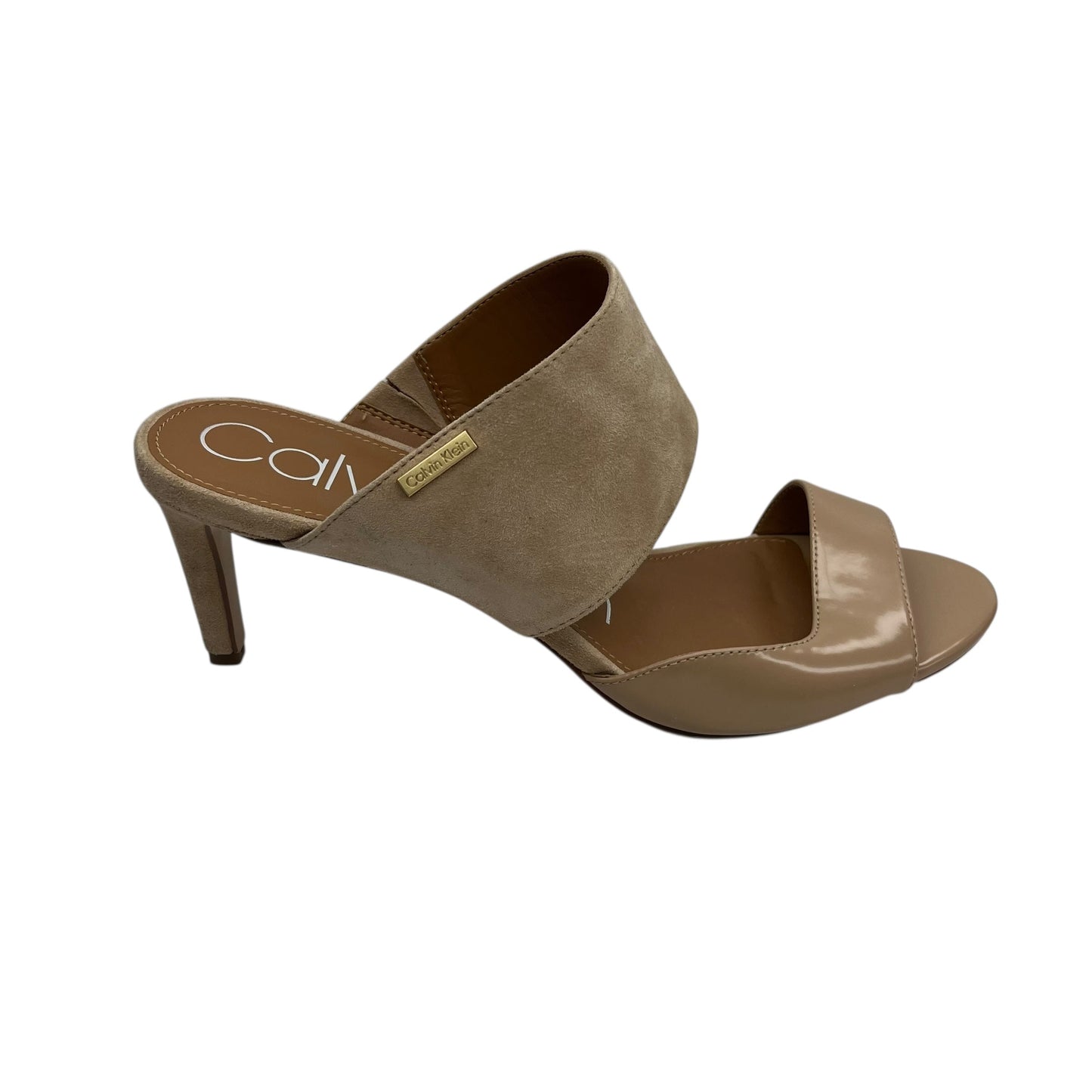 Sandals Heels Kitten By Calvin Klein In Tan, Size:8.5