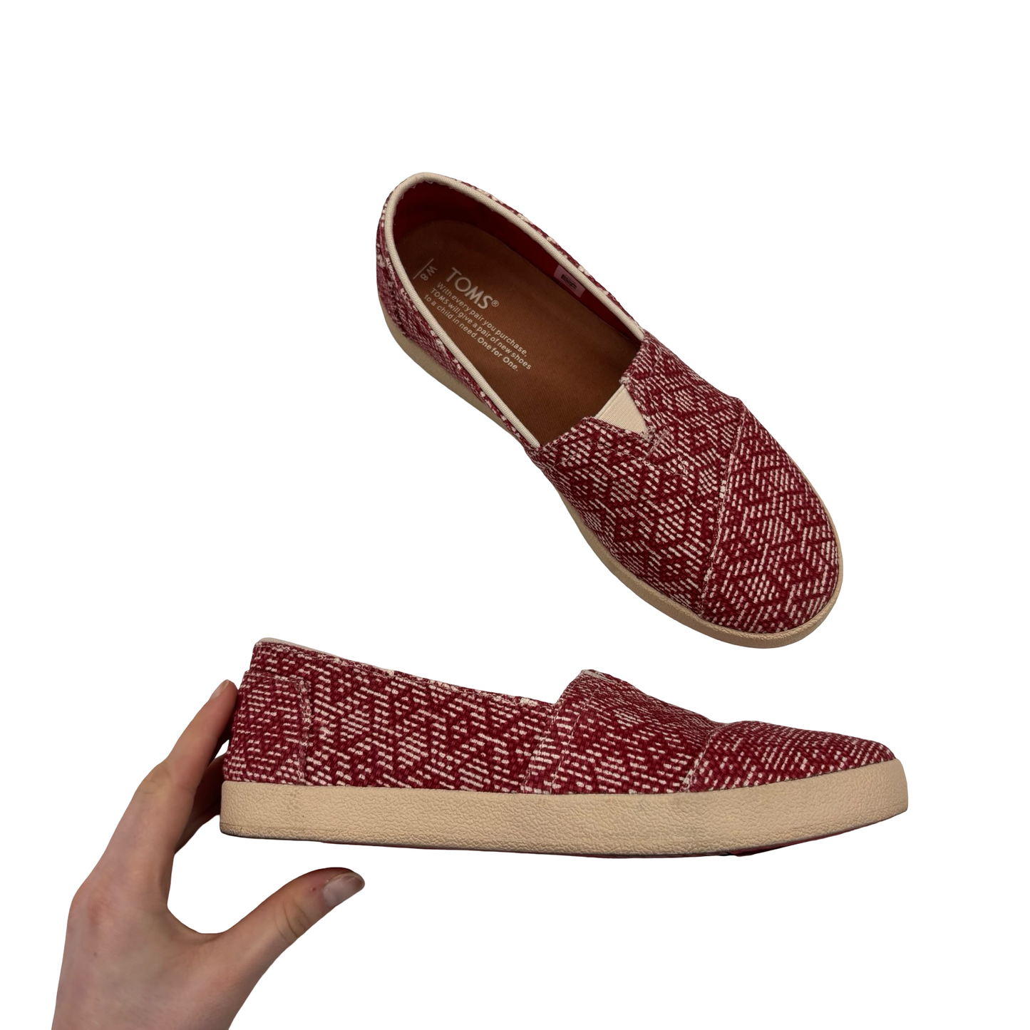 Shoes Flats By Toms In Red & White, Size:8