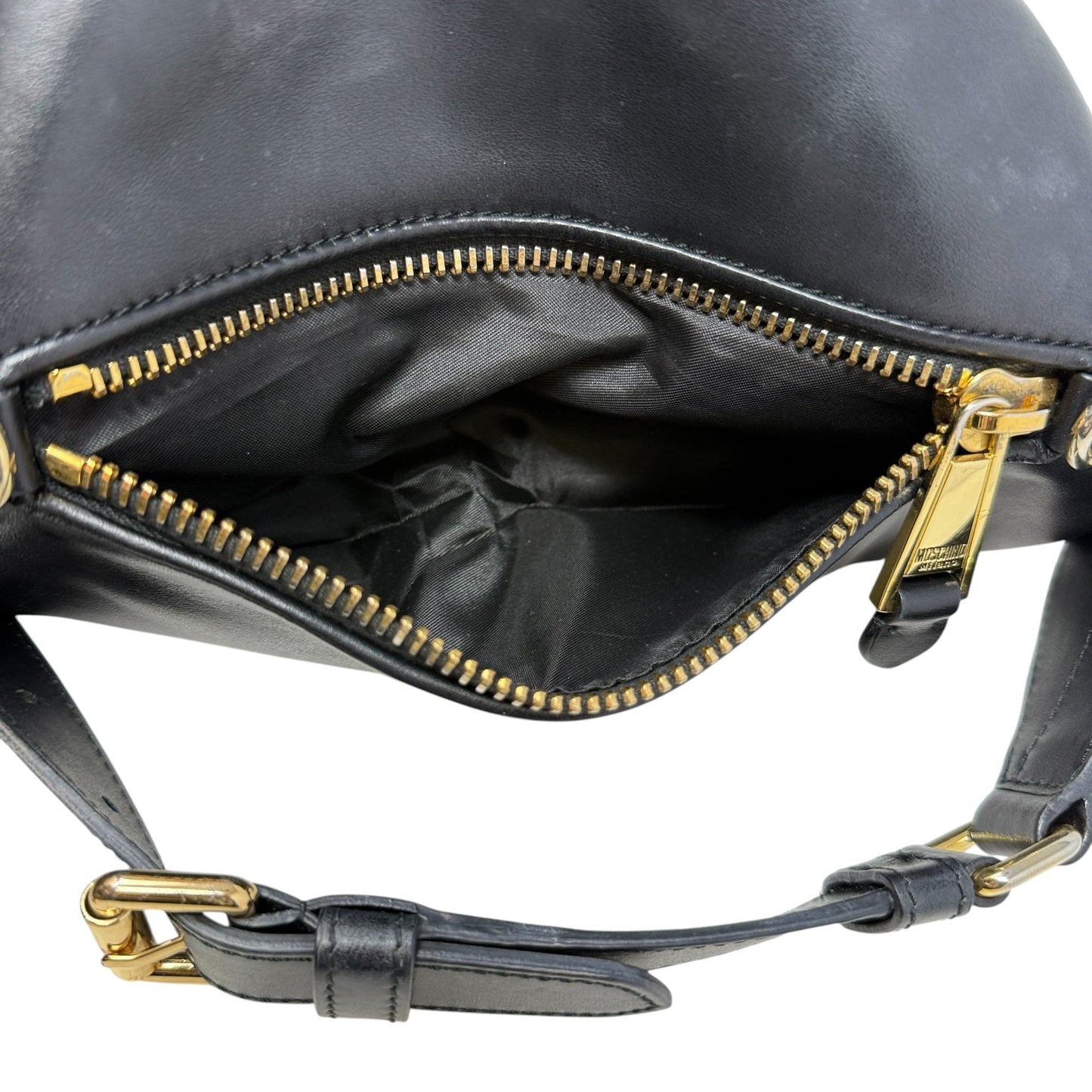 Logo Leather Belt Bag Luxury Designer By Moschino, Size: Medium