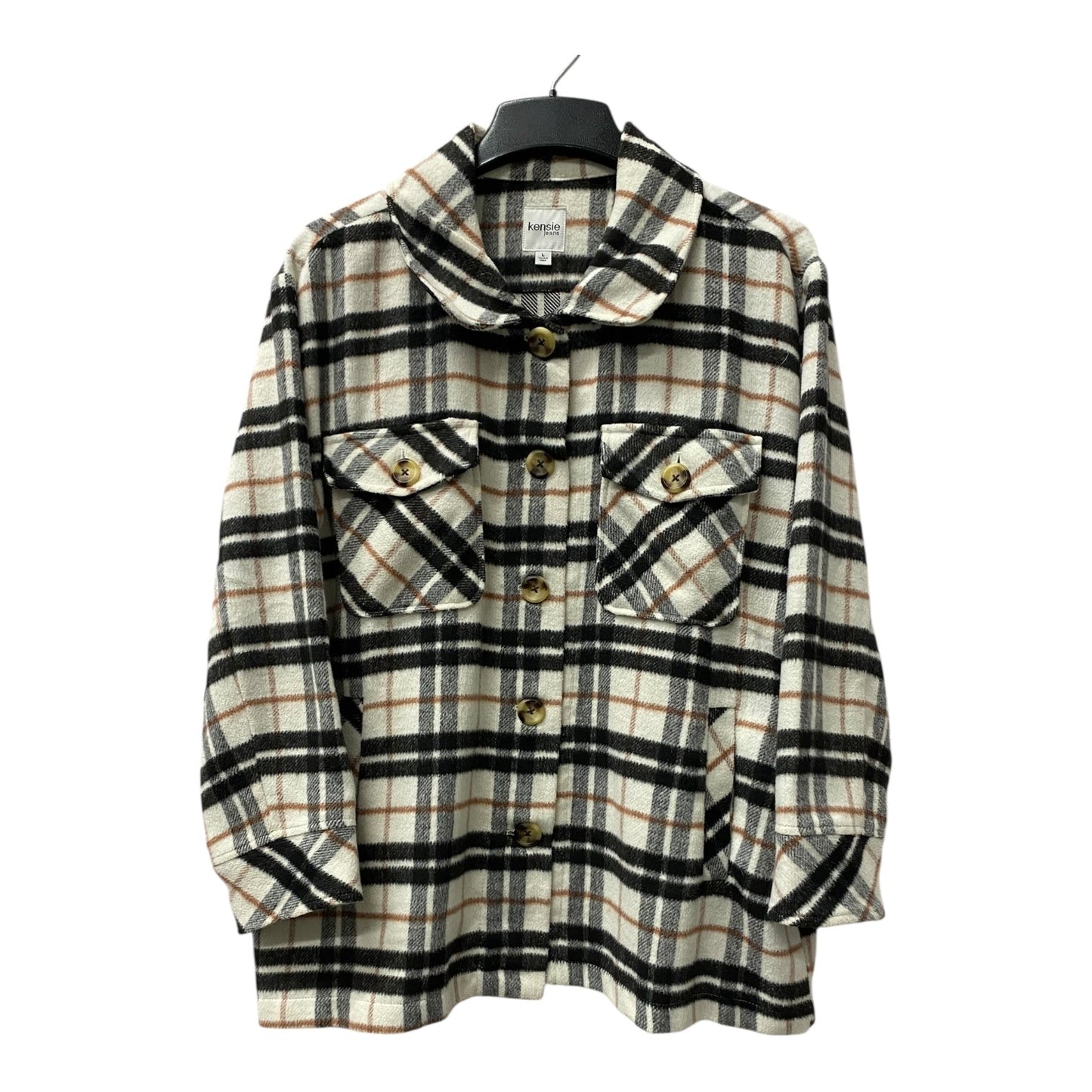 Jacket Shirt By Kensie In Black & Cream, Size:L
