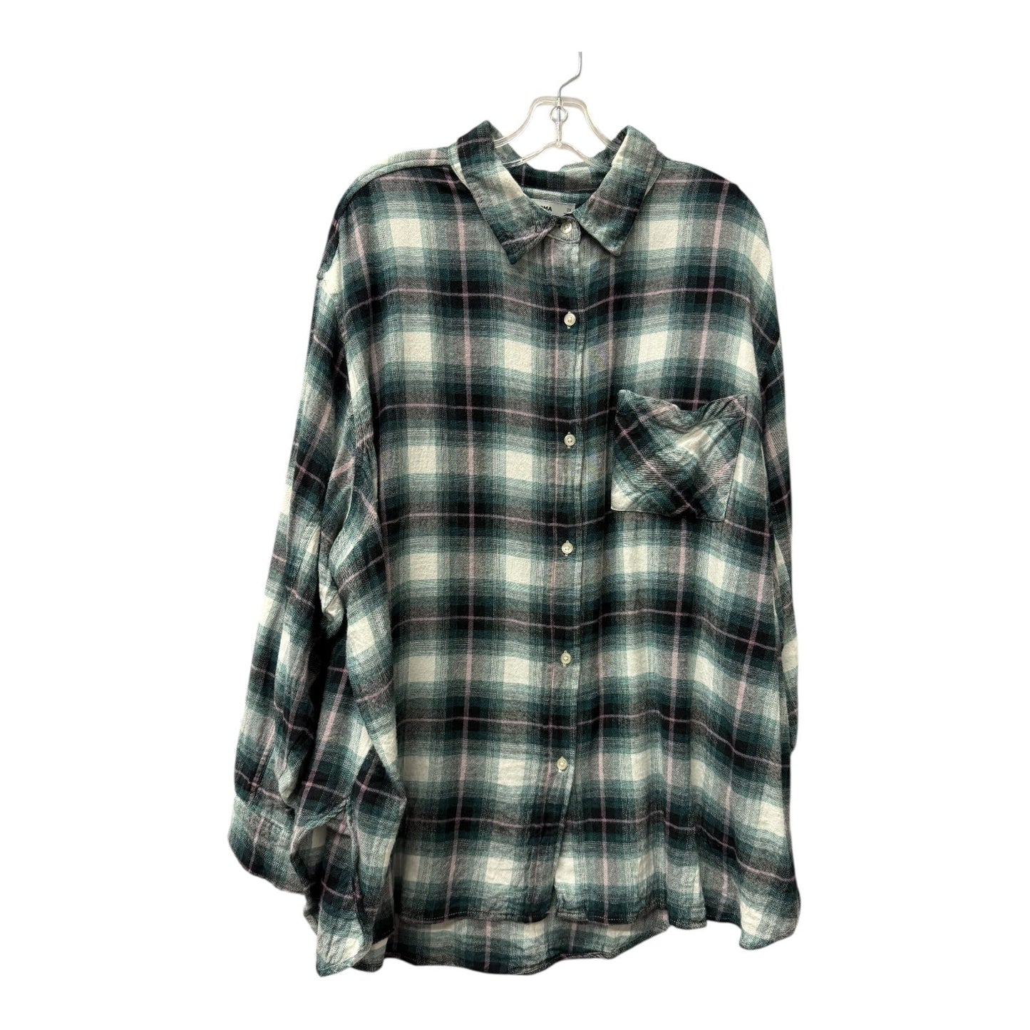 Blouse Ls By Sonoma In Green & White, Size:2X