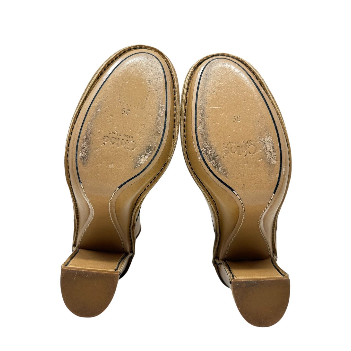 High Heel Slingback Mules Luxury Designer By Chloe In Tan, Size: 9