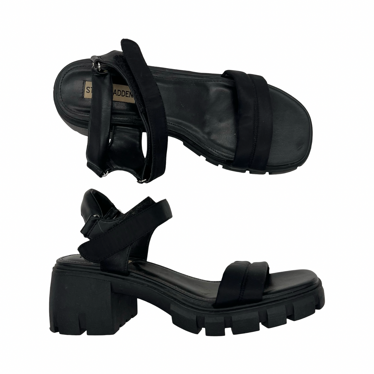 Sandals Heels Block By Steve Madden In Black, Size:9.5