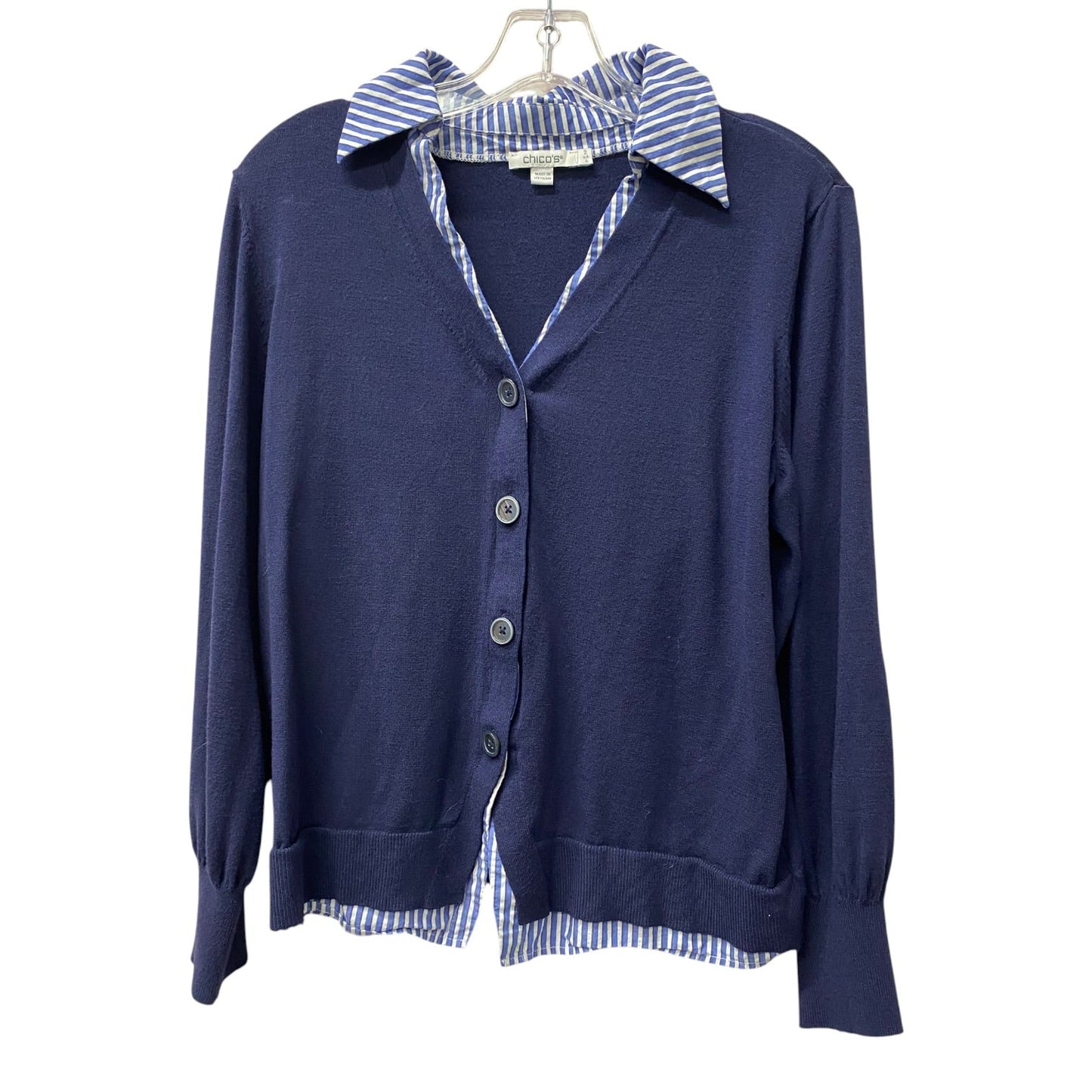 Sweater Cardigan By Chicos In Blue, Size:L