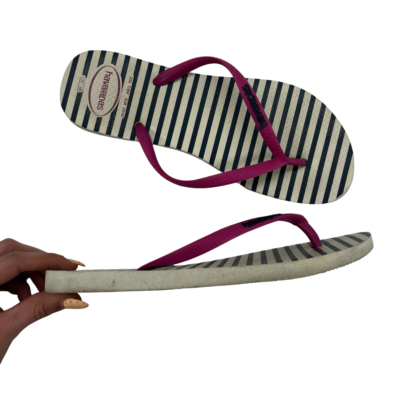 Sandals Flip Flops By Havaianas In Blue & White, Size:7