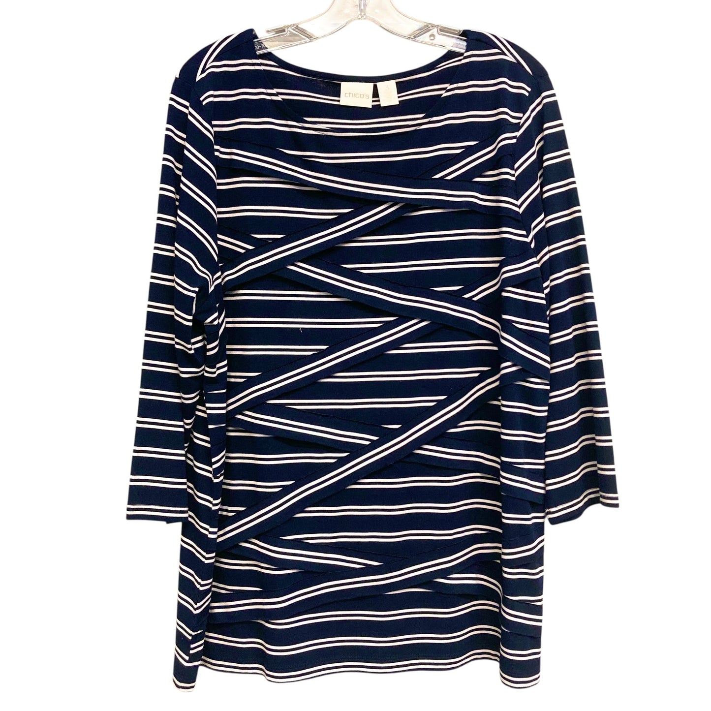 Top 3/4 Sleeve By Chicos In Striped Pattern, Size:Xl