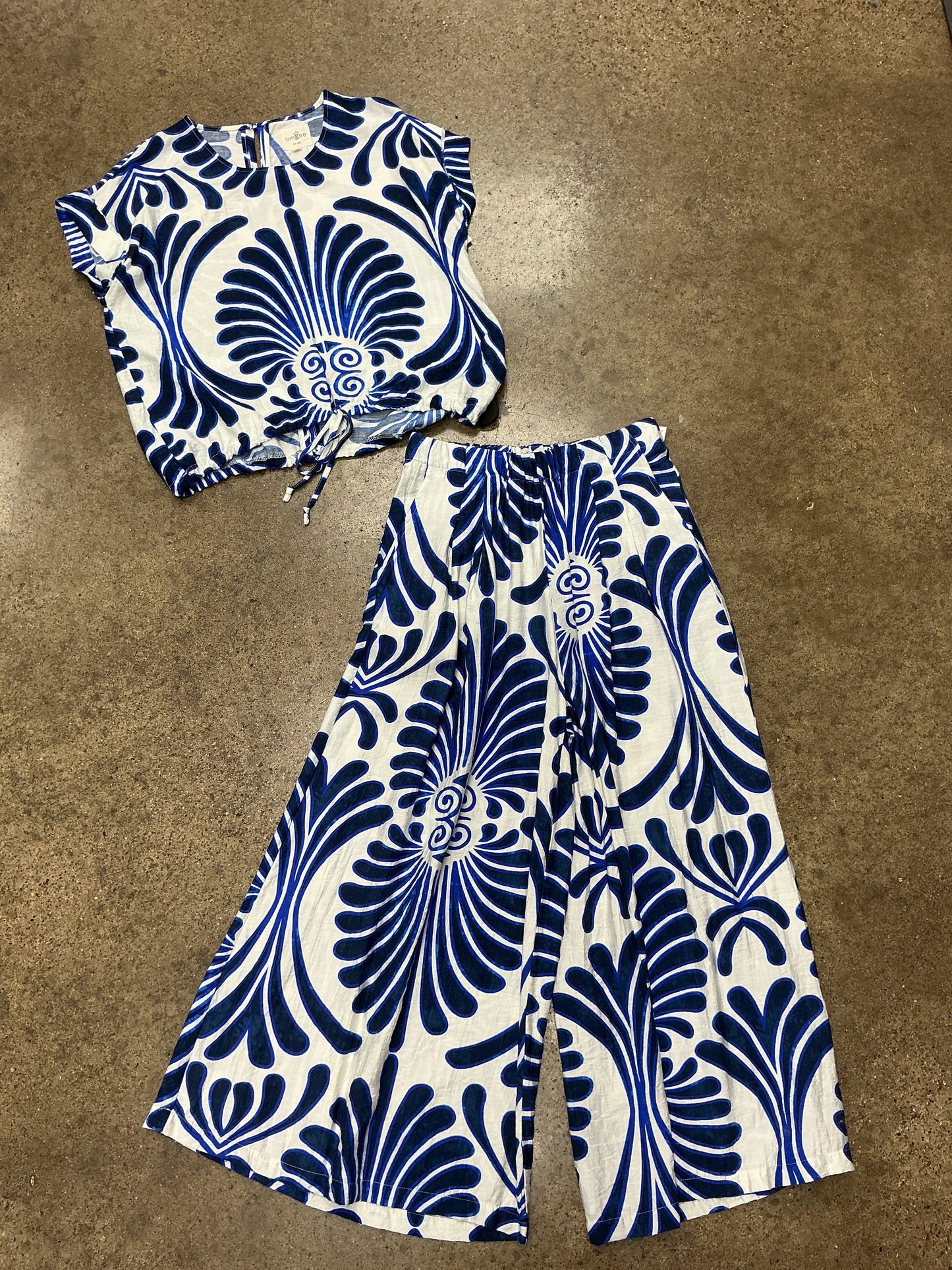 Pants Set 2Pc By Umgee In Blue & White, Size:M