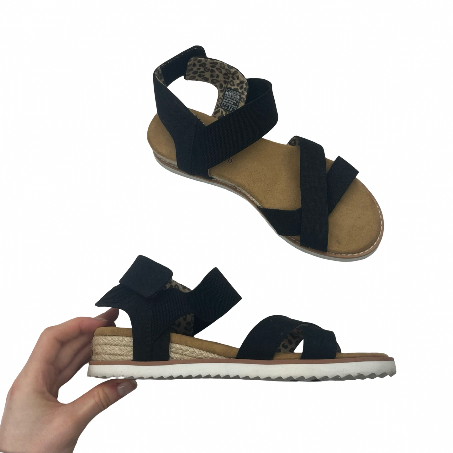 Sandals Heels Block By Bobs In Black & Tan, Size:6.5