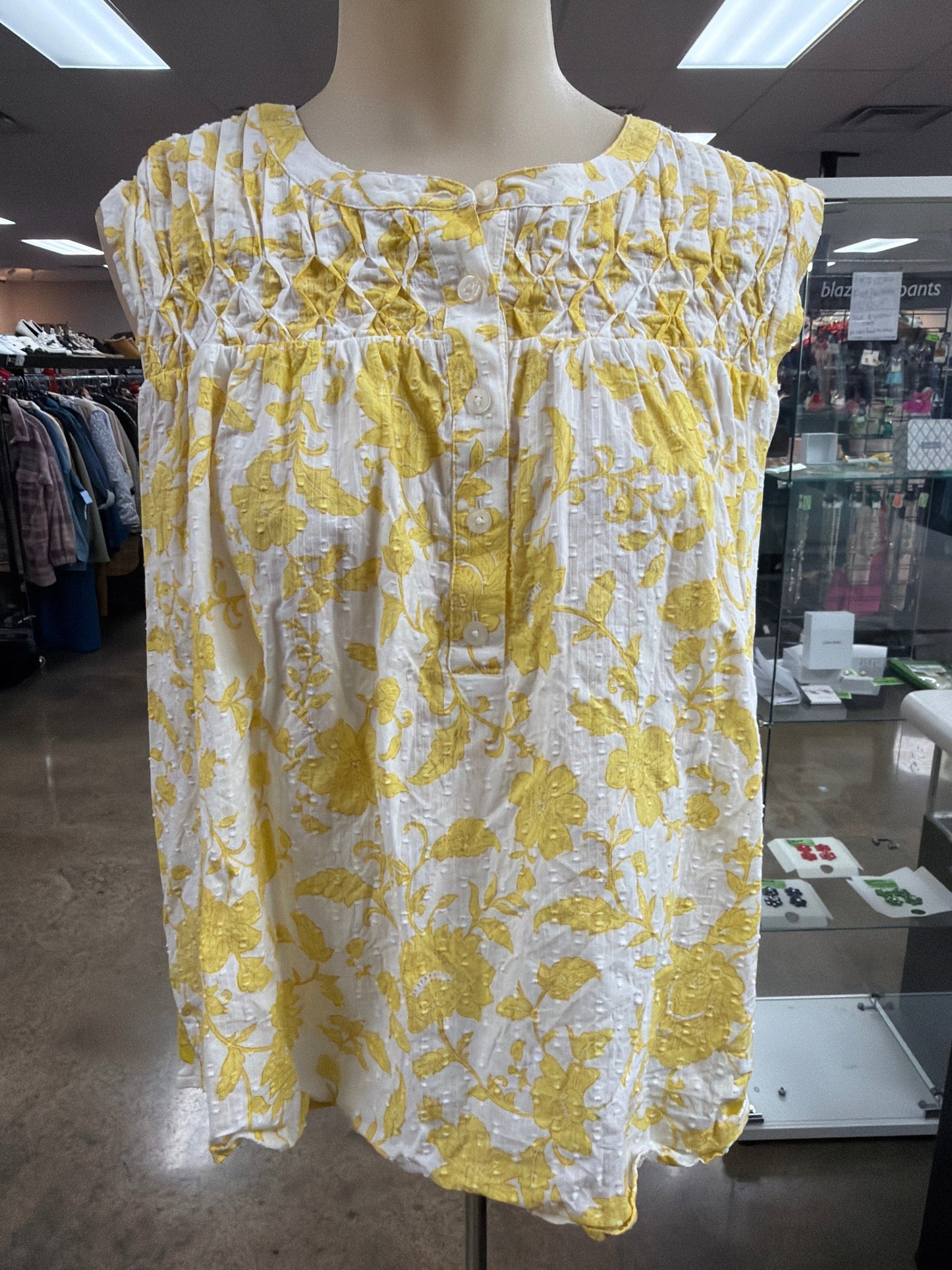 Top Sleeveless By Loft In White & Yellow, Size:M