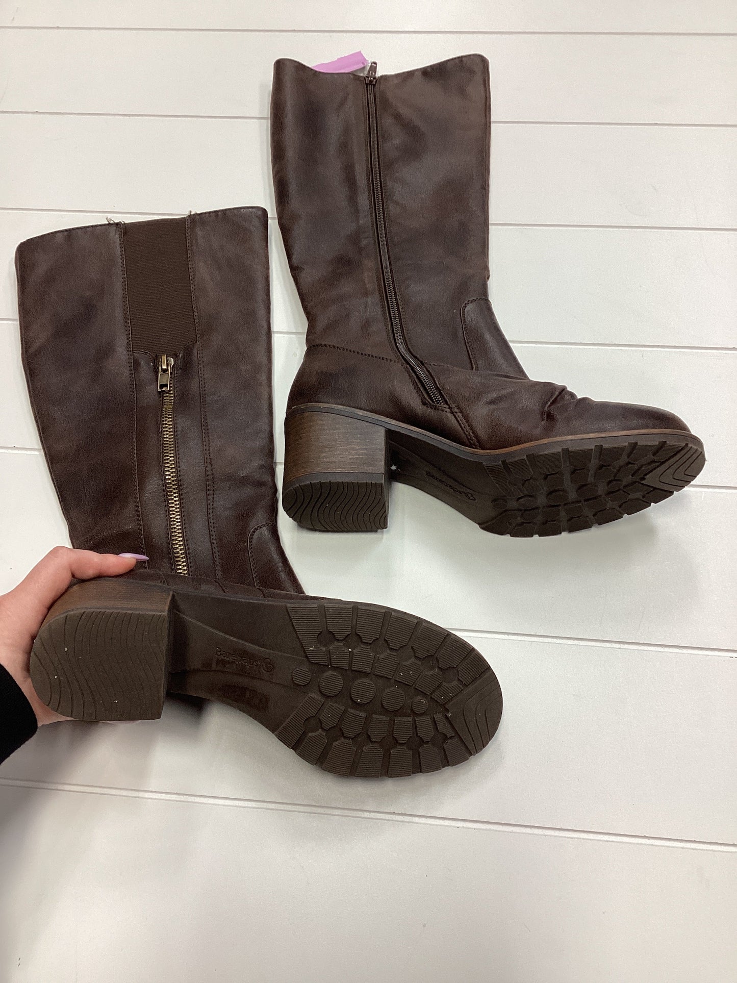 Boots Mid-Calf Heels By Bare Traps In Brown, Size:10