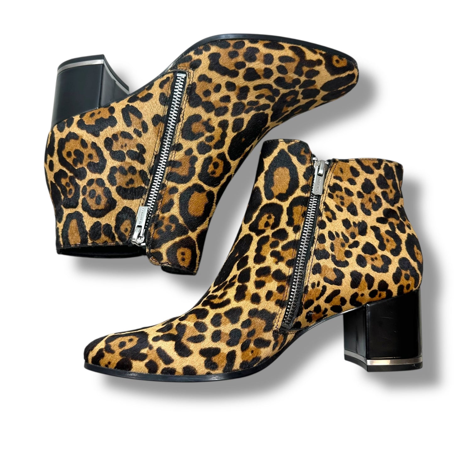 Boots Ankle Heels By Calvin Klein In Animal Print, Size: 9.5