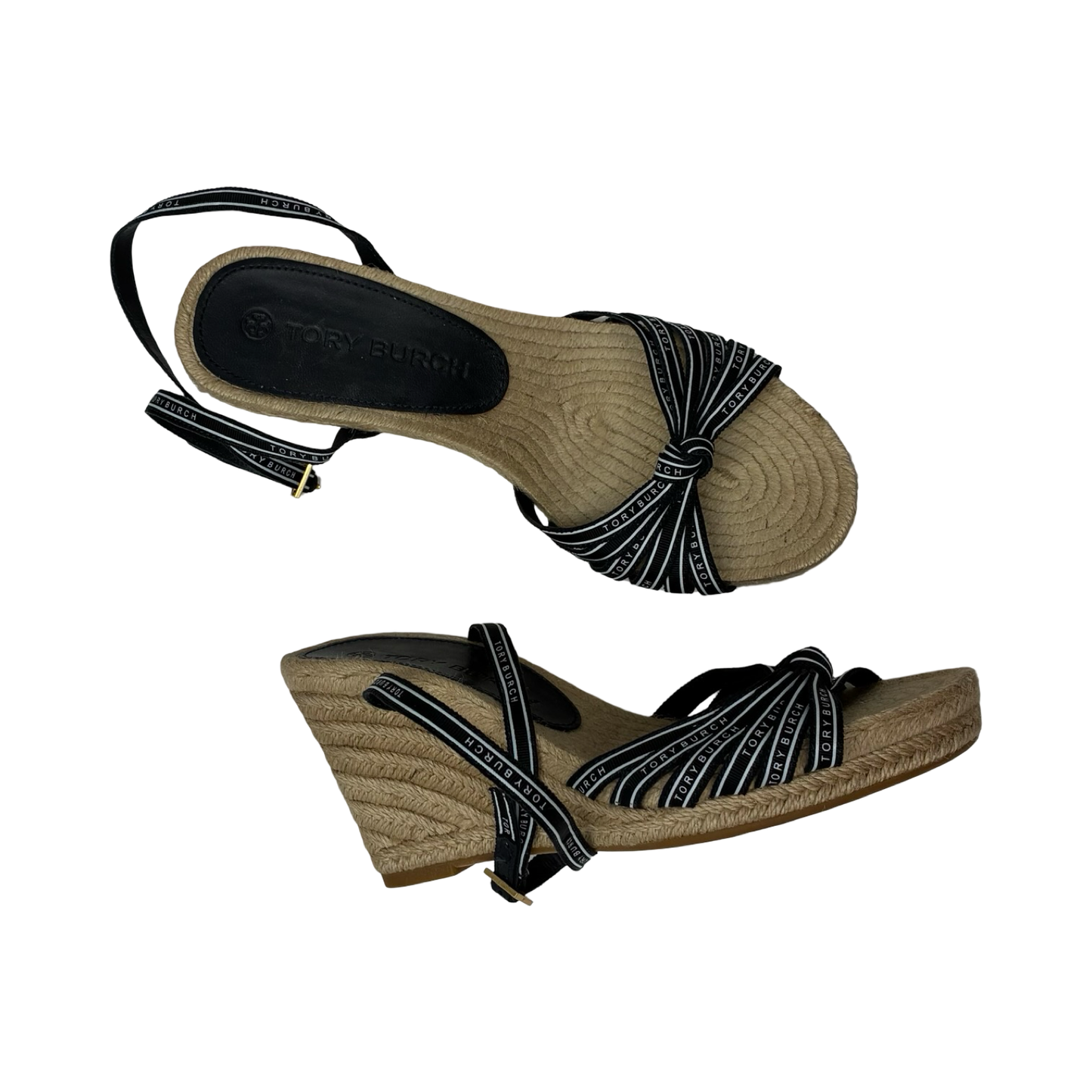 Sandals Designer By Tory Burch In Black & Brown, Size:8