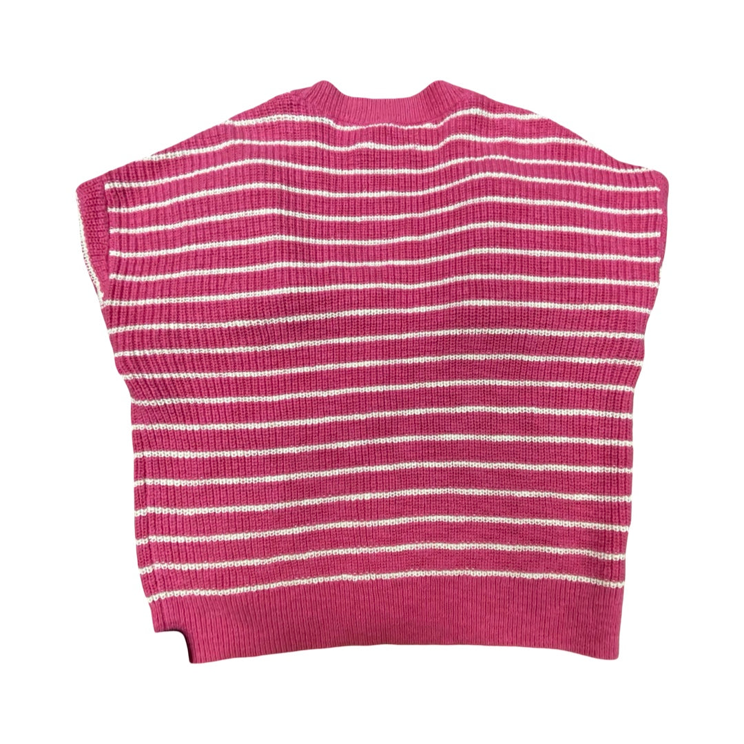 Sweater Cardigan By Loft In Pink & White, Size:L