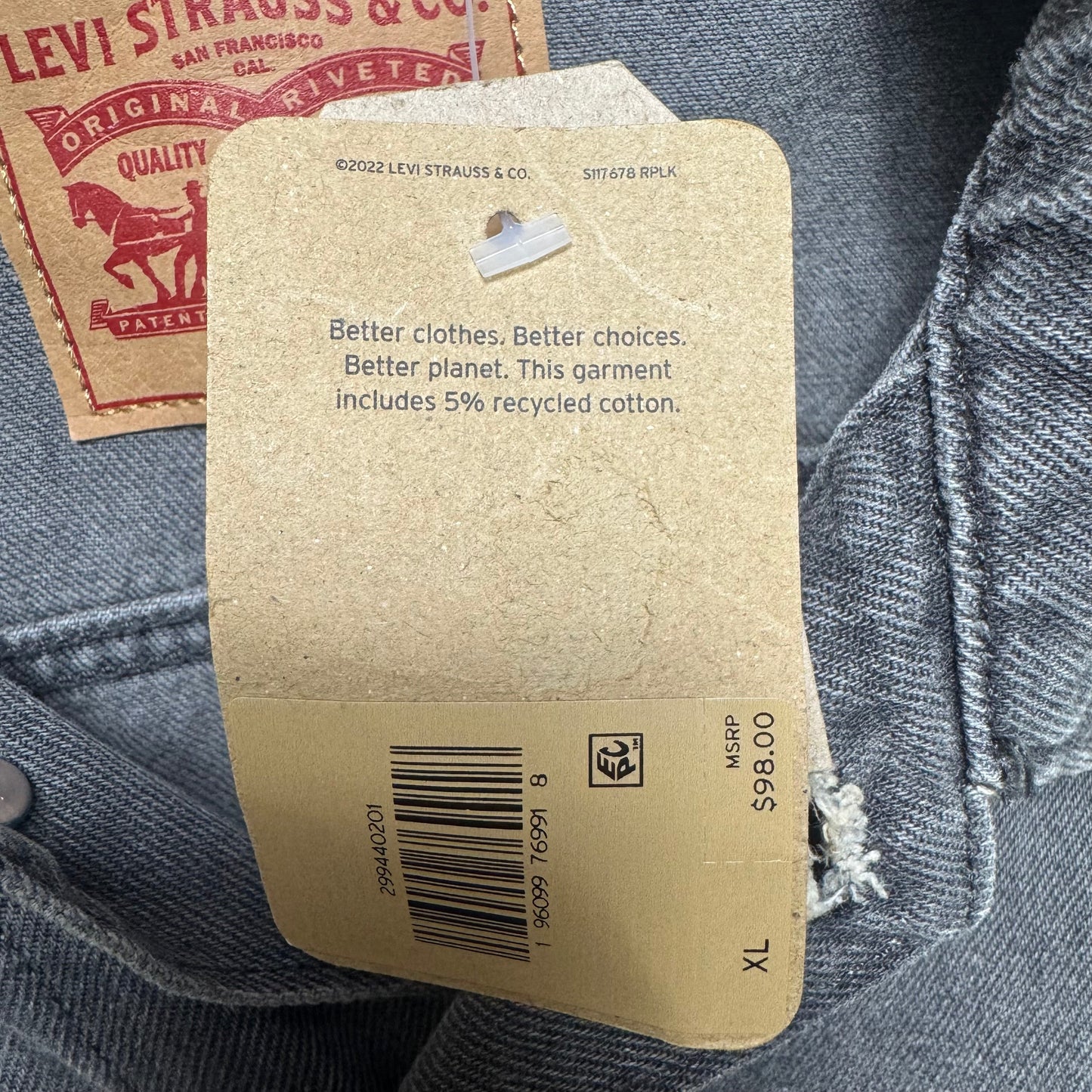 Jacket Denim By Levis In Grey, Size: Xl