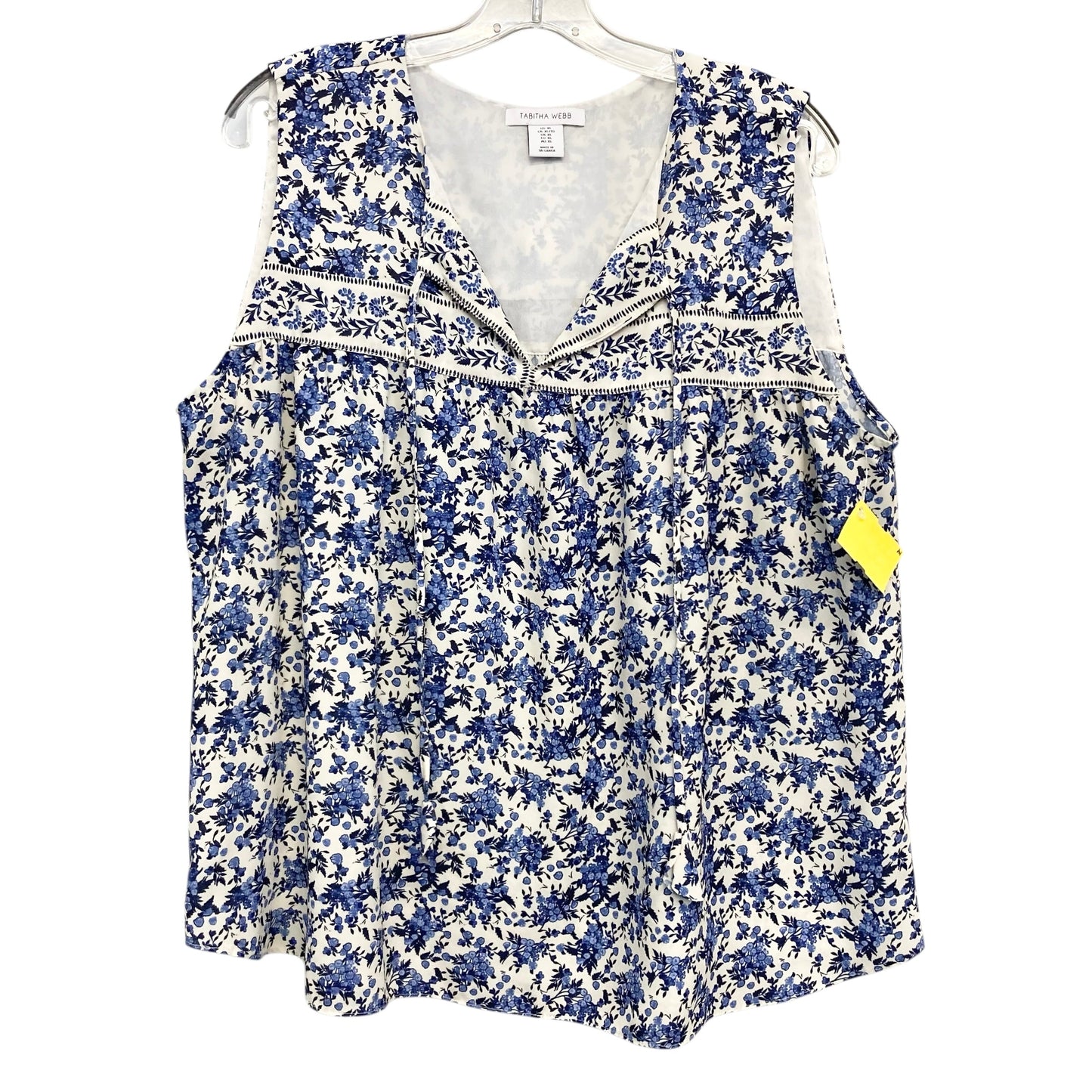 Top Sleeveless By Tabitha Webb In Blue & White, Size:Xl