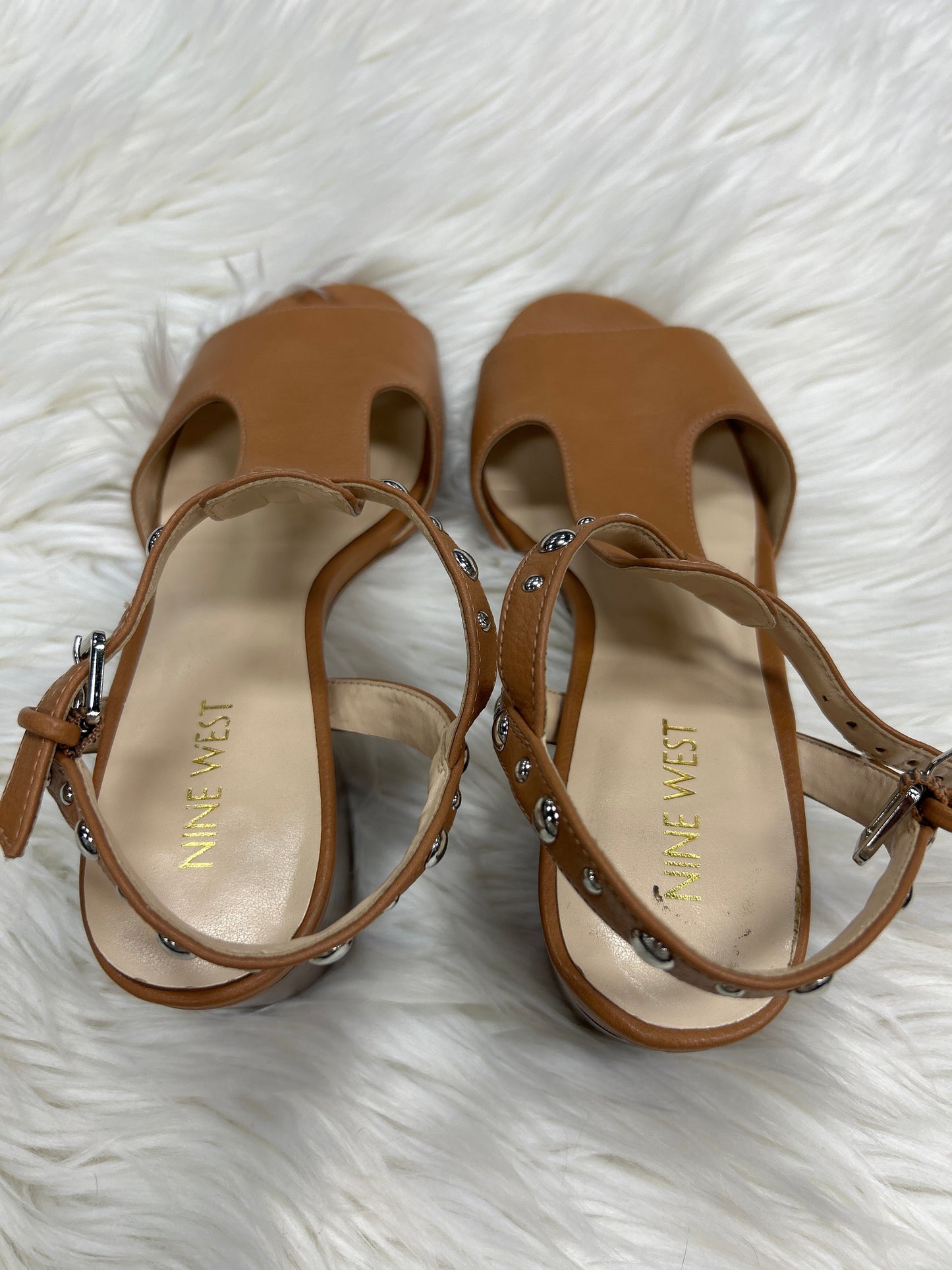 Sandals Heels Block By Nine West In Tan, Size:7