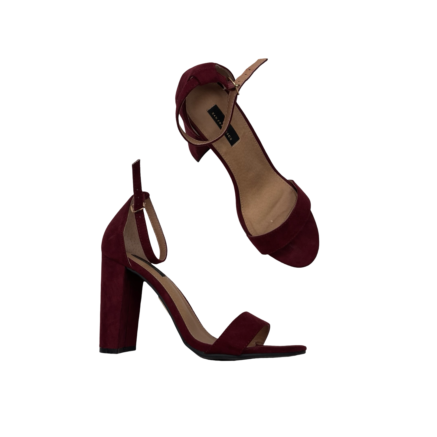 Sandals Heels Block By Clothes Mentor In Maroon, Size:8
