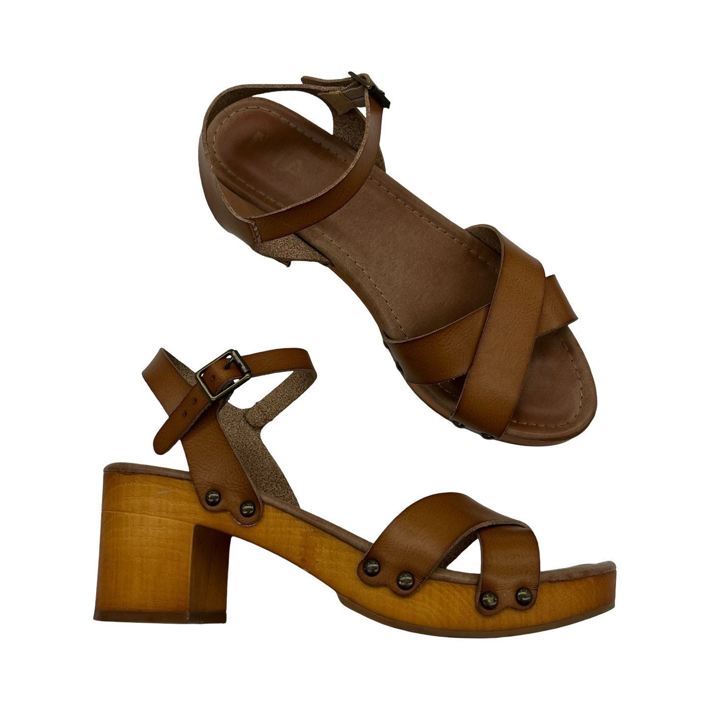 Sandals Heels Block By Mia In Brown, Size:8