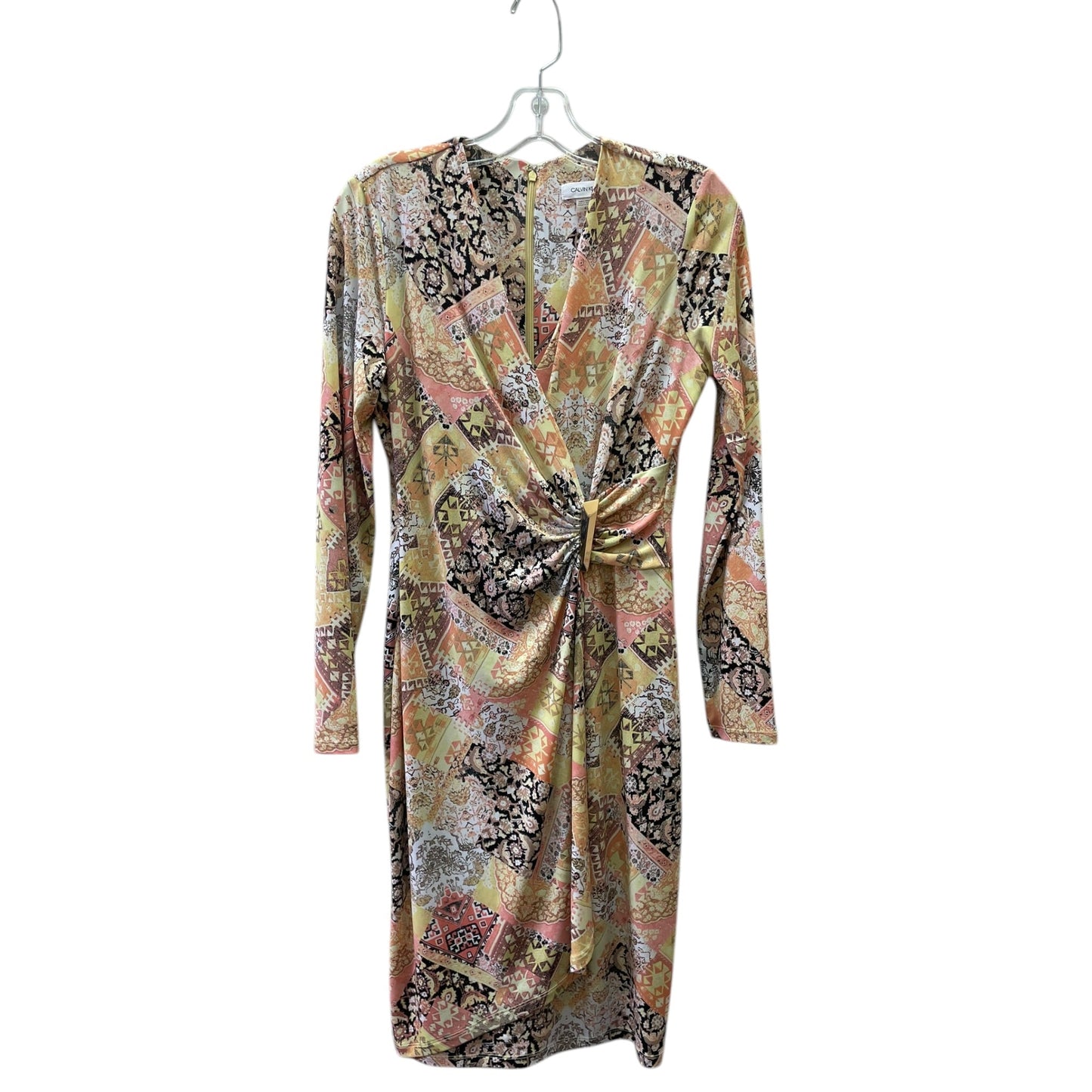 Dress Party Midi By Calvin Klein In Orange & Yellow, Size:4