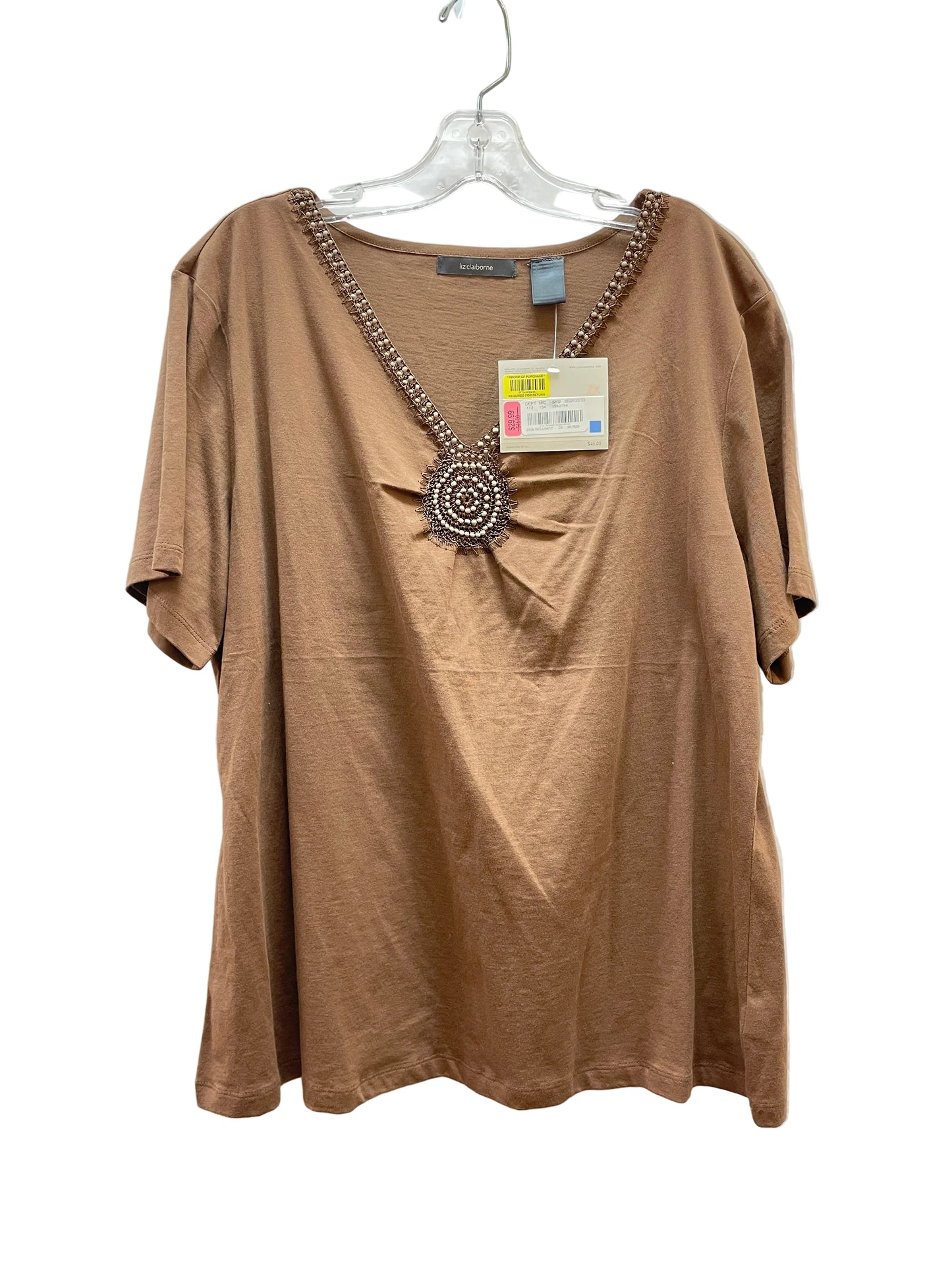 Top Ls Basic By Liz Claiborne In Brown, Size:2X