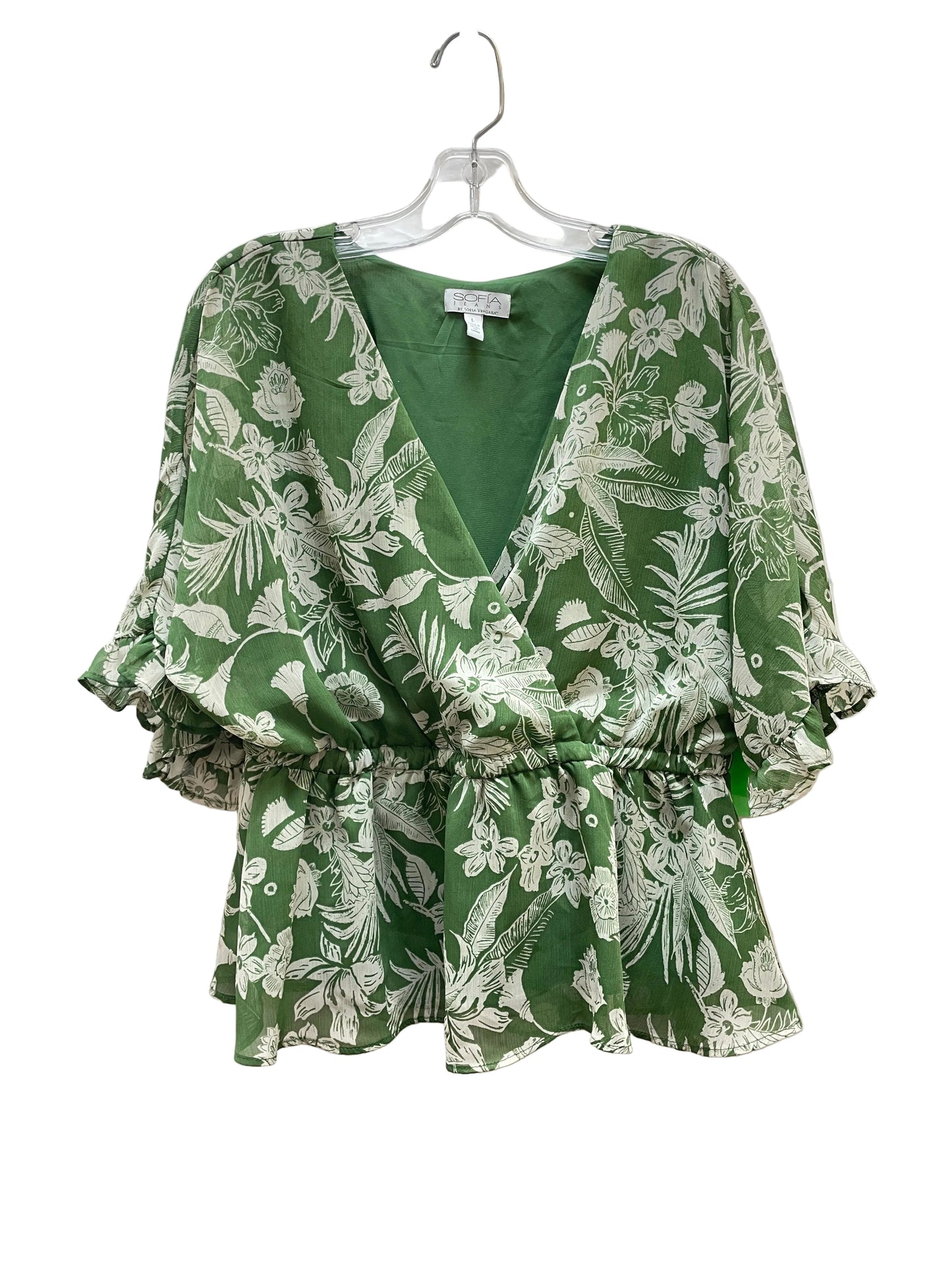 Blouse Ss By Sofia By Sofia Vergara In Green & White, Size:L