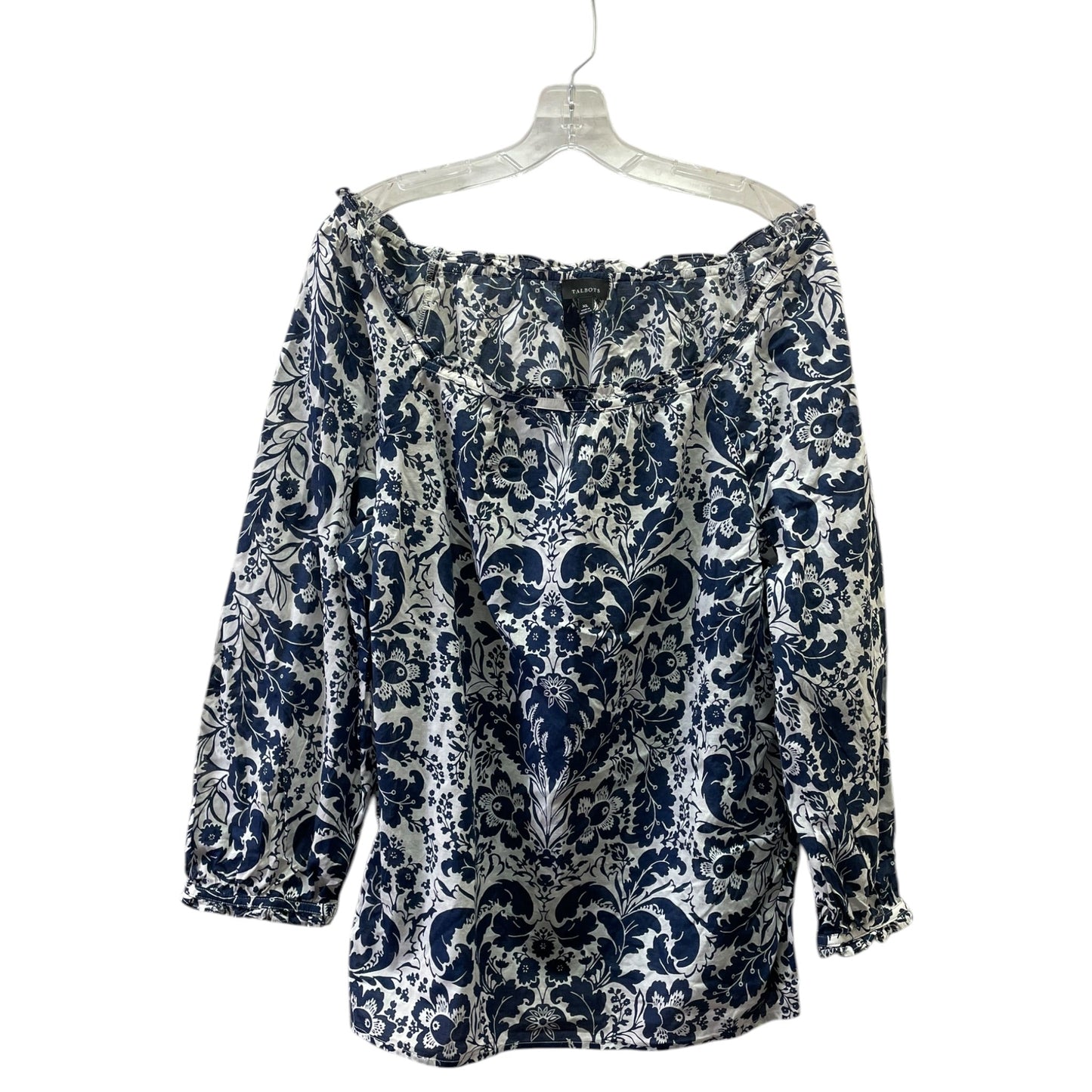 Top 3/4 Sleeve By Talbots In Blue & White, Size:Xl