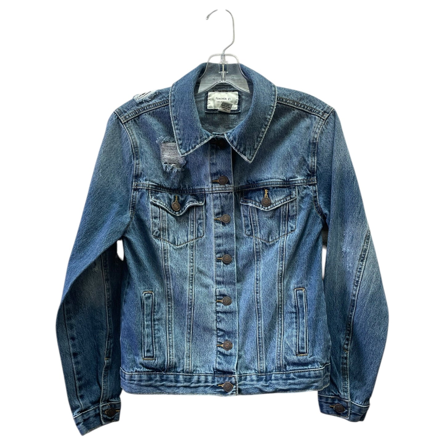 Jacket Denim By Forever 21 In Blue Denim, Size:S