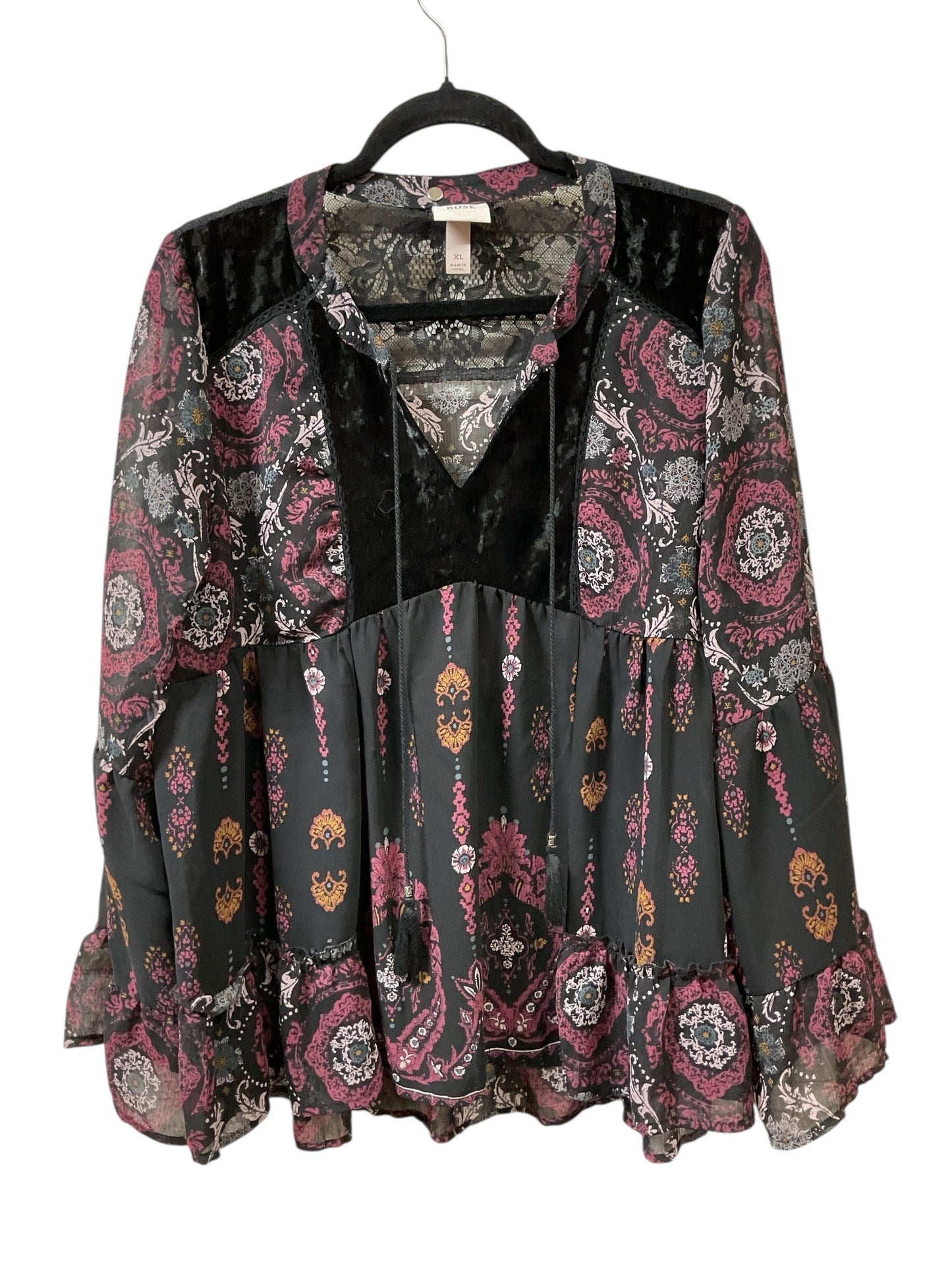 Top Ls By Knox Rose In Black & Pink, Size:Xl