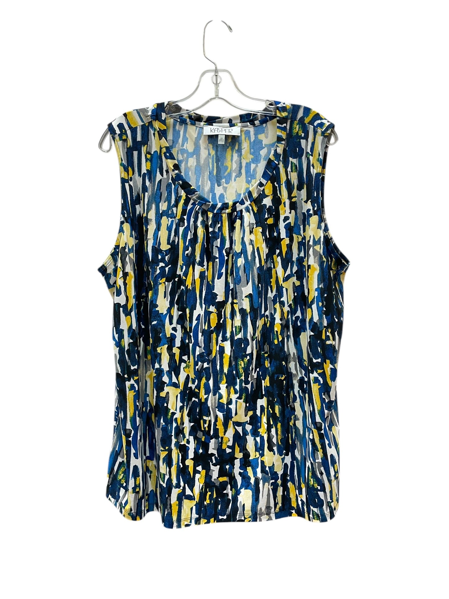 Blouse Sleeveless By Kasper In Blue & Yellow, Size:2X