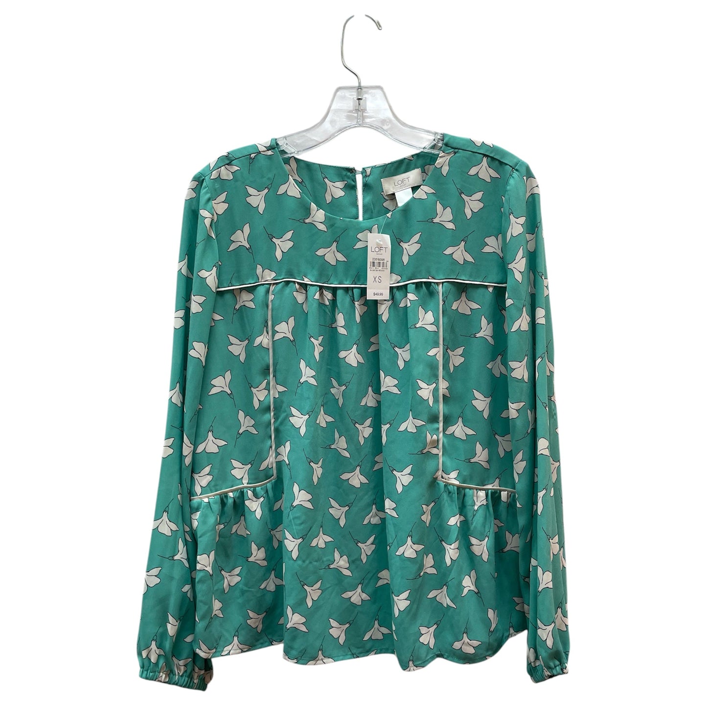 Blouse Ls By Loft In Green & White, Size:Xs