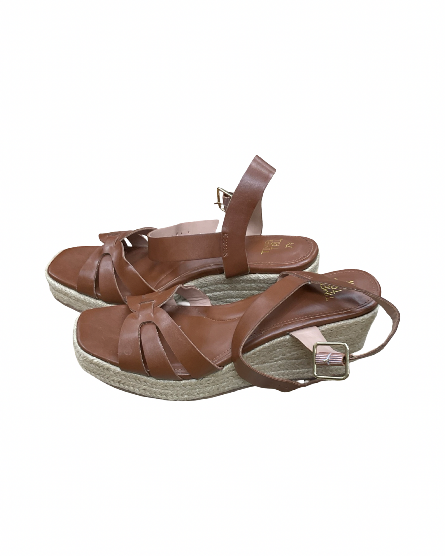 Sandals Heels Wedge By Time And Tru In Brown, Size:7.5