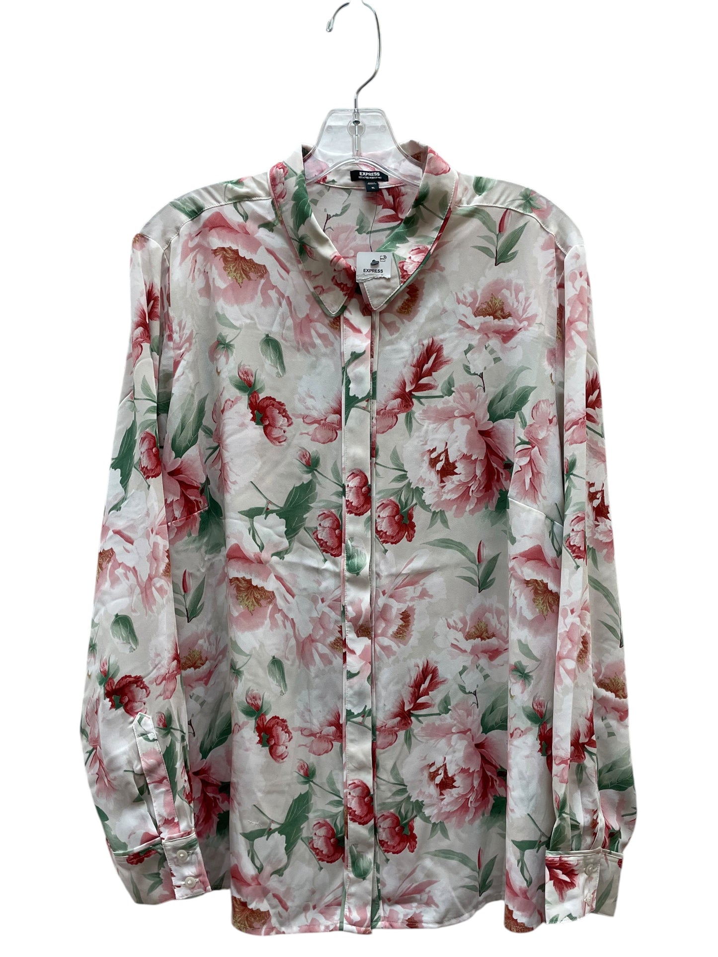 Blouse Ls By Express In Floral Print, Size:Xl