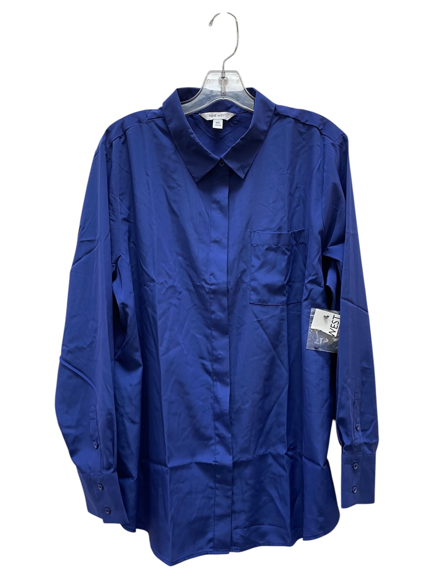 Blouse Ls By Nine West In Blue, Size:2X