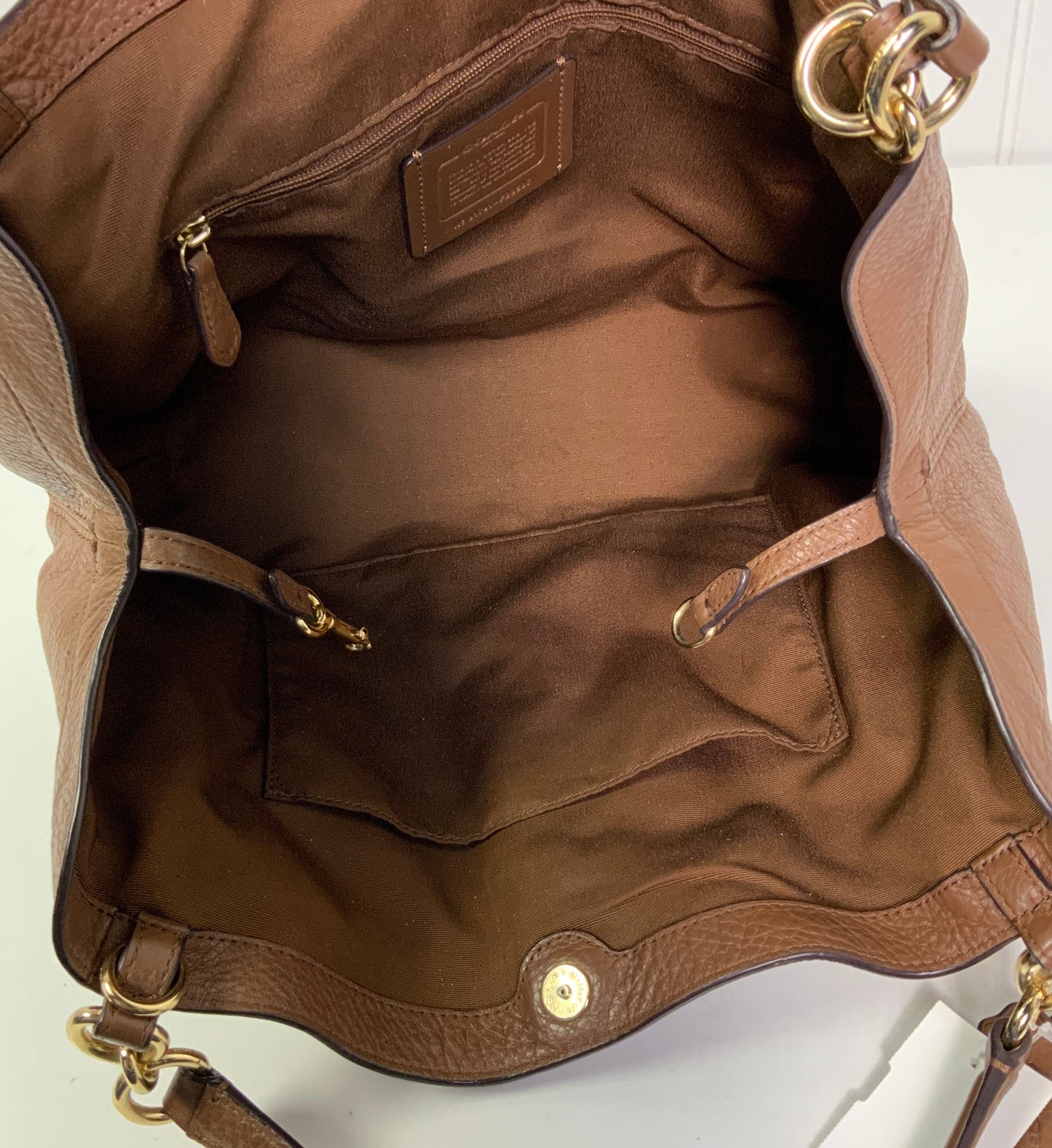 Handbag Designer By Coach In Brown, Size:Small
