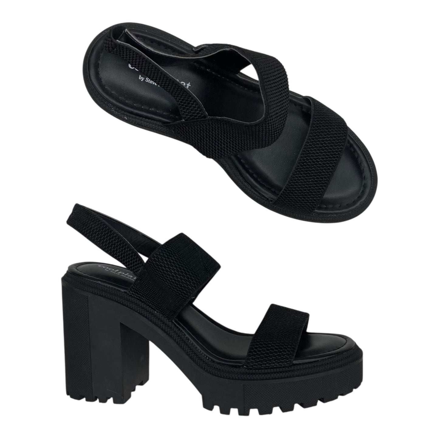 Sandals Heels Block By Steve Madden In Black, Size:9.5