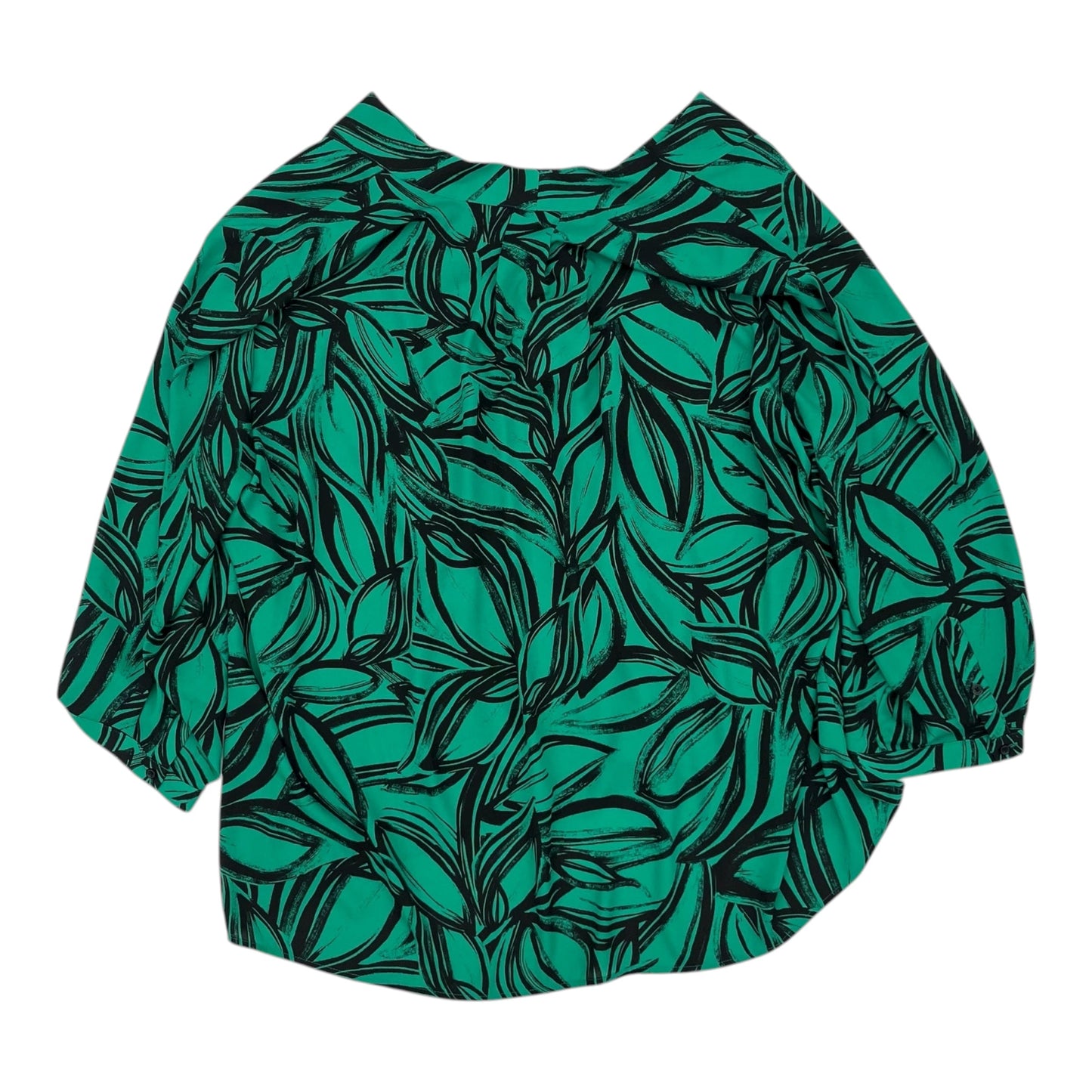 Blouse 3/4 Sleeve By Investments In Green, Size:3X