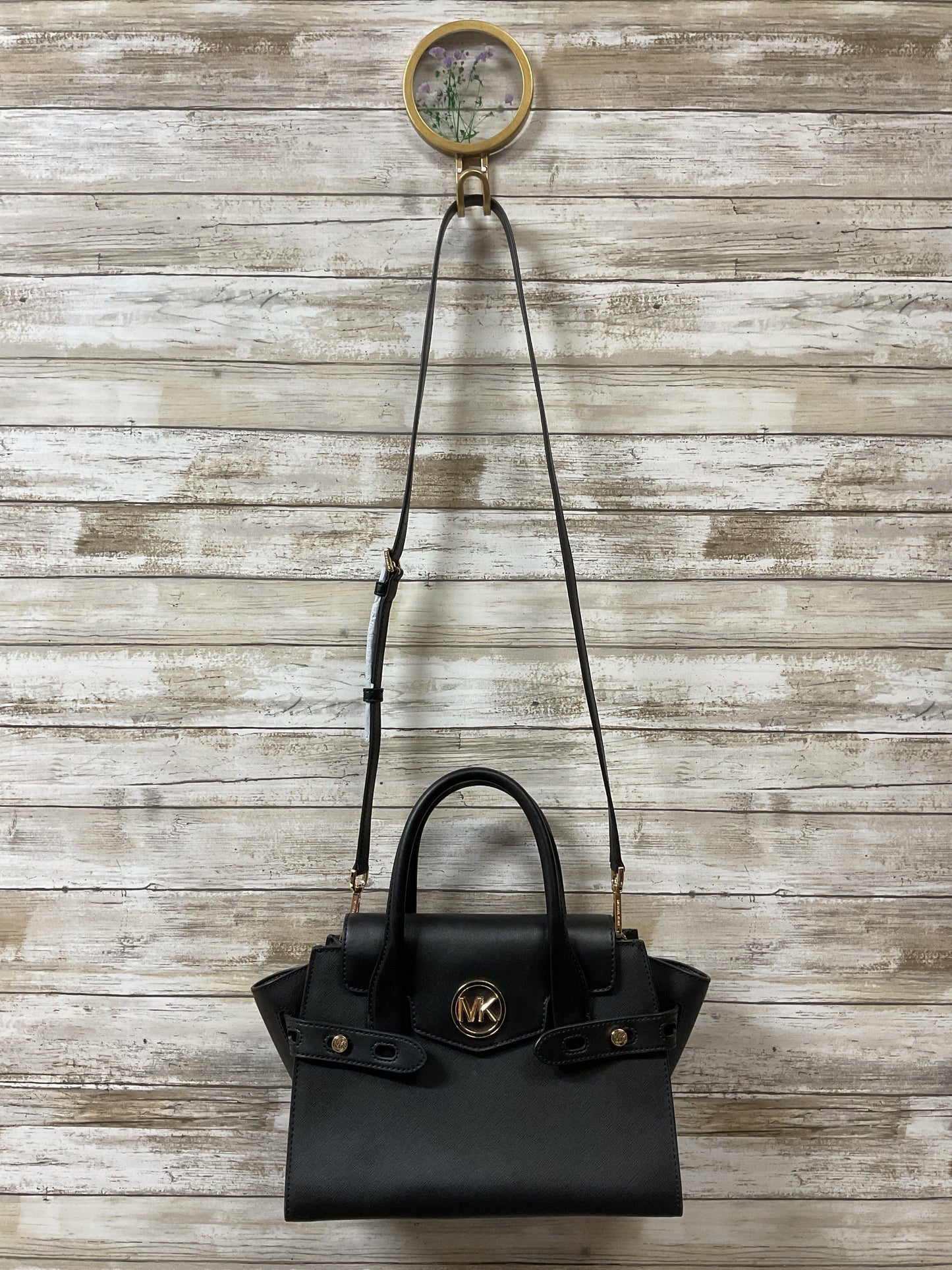 Handbag By Michael By Michael Kors In Black & Gold, Size:Medium